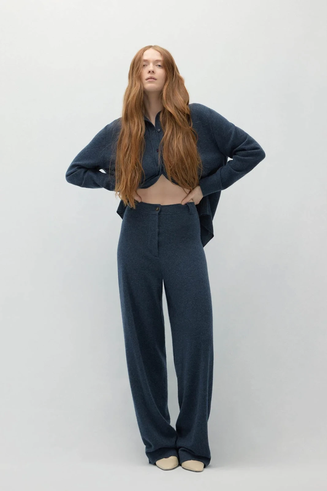 NAPLES DENIM CASHMERE WIDE LEG PANTS - INDIGO