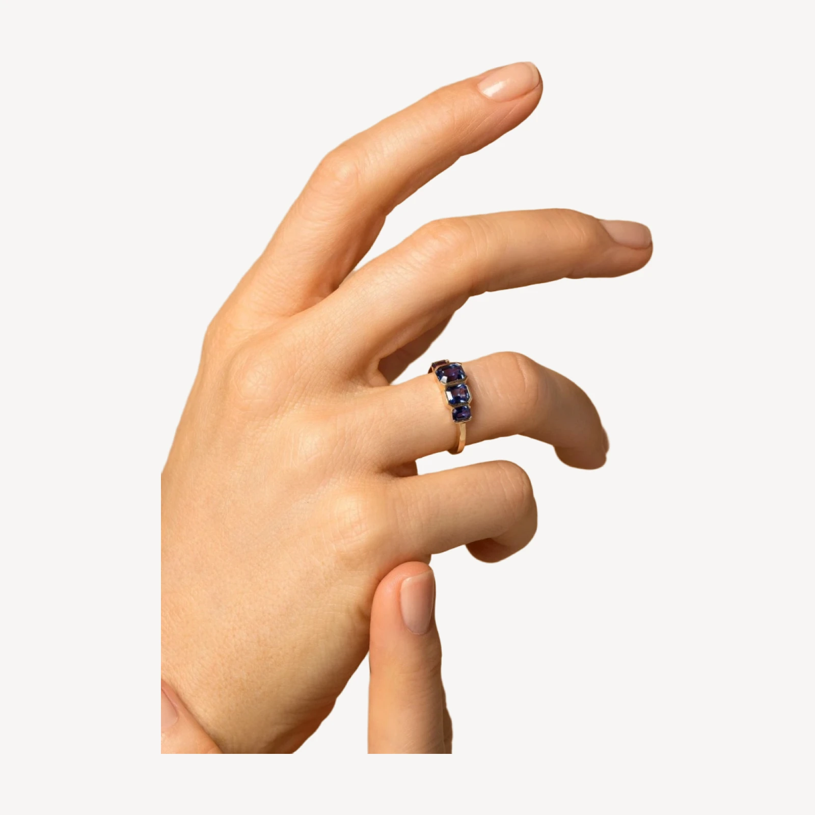 Geometric Sapphire Line Cluster Ring
