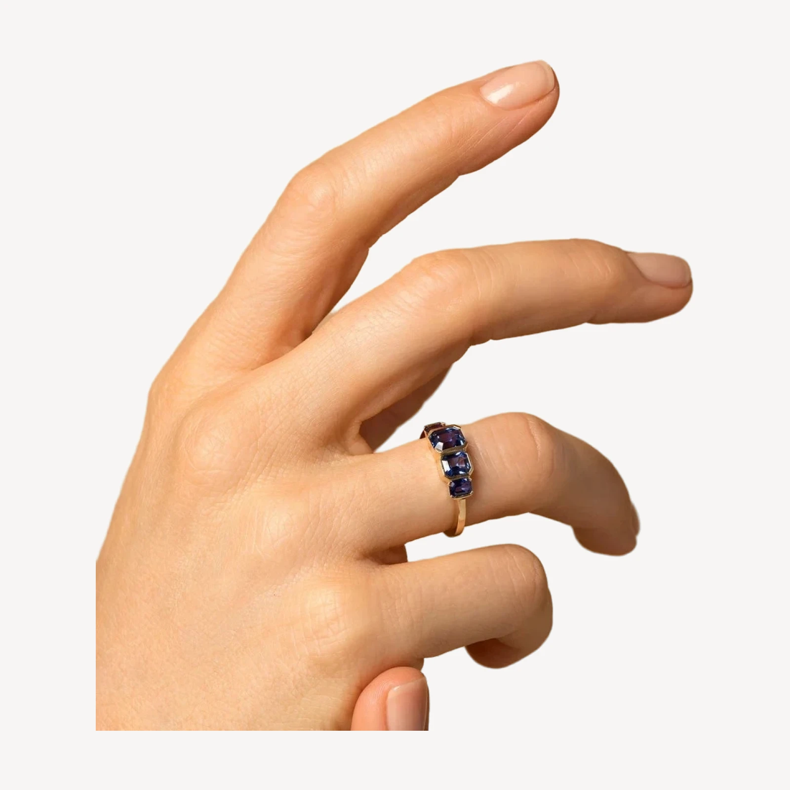 Geometric Sapphire Line Cluster Ring