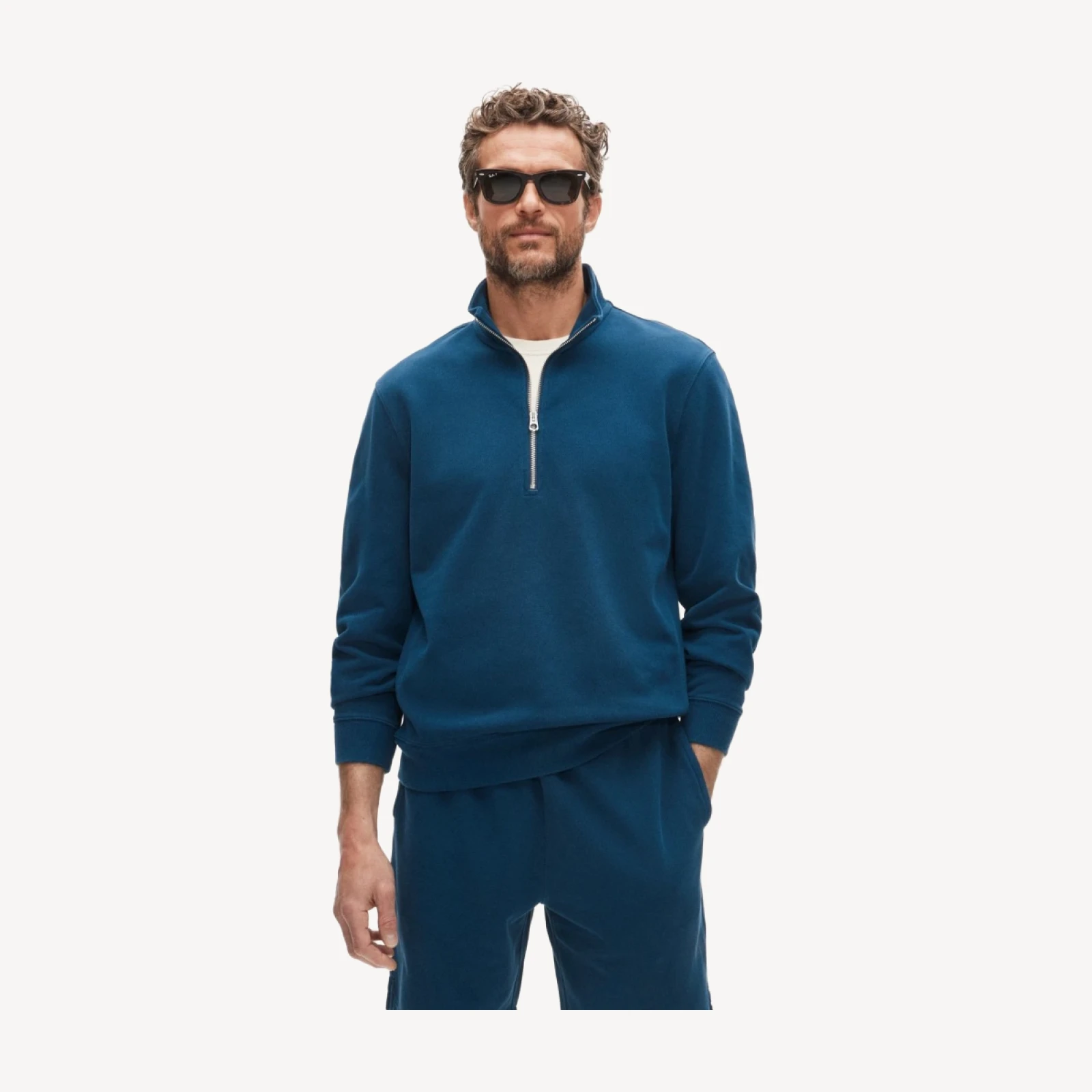 Washed court terry quarter-zip pullover