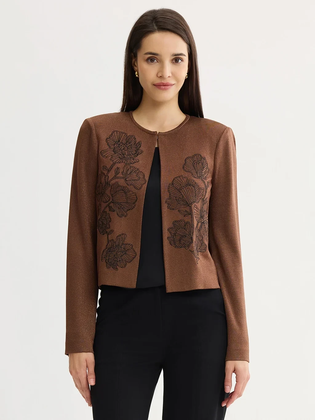 Relaxed Embroidered Metallic Knit Cardigan