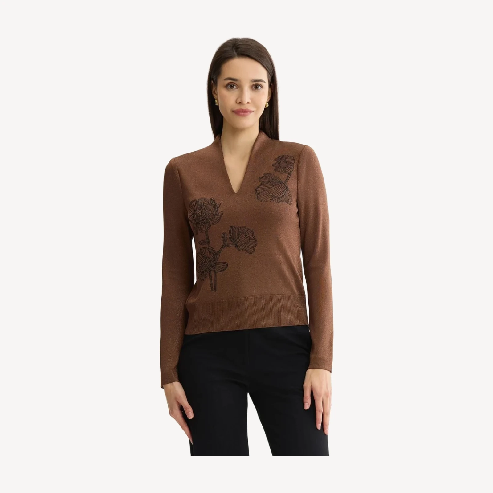 Embroidered Metallic Knit Top