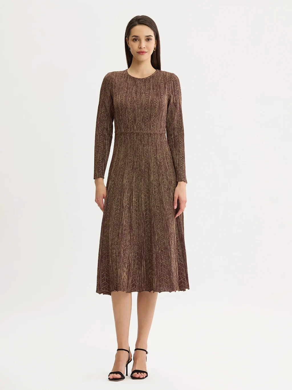 Fit & Flare Shimmer Lurex Knit Maxi Dress