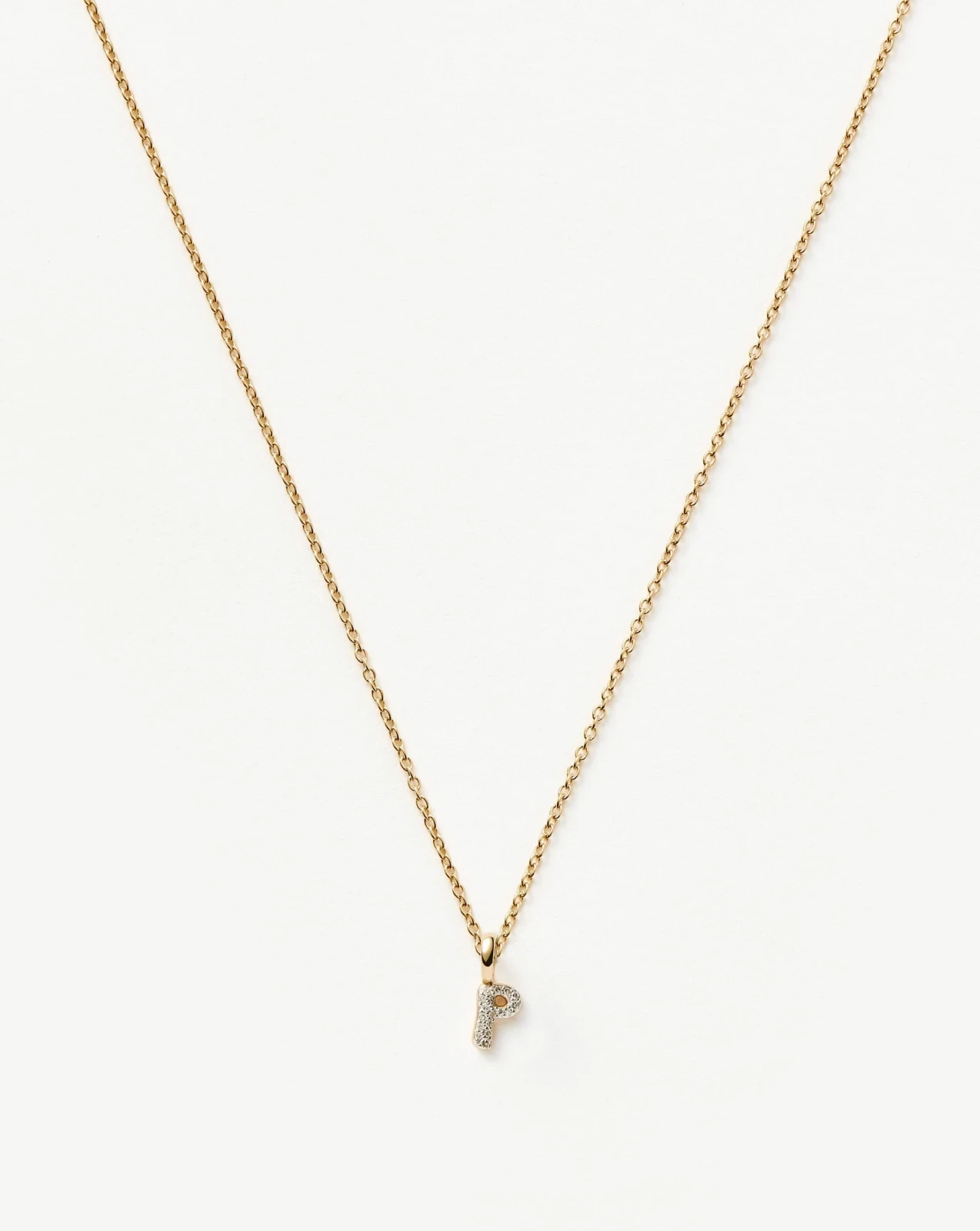 Solid Gold Diamond Initial Mini Pendant Necklace - P | 14ct Solid Yellow Gold Plated/Diamond