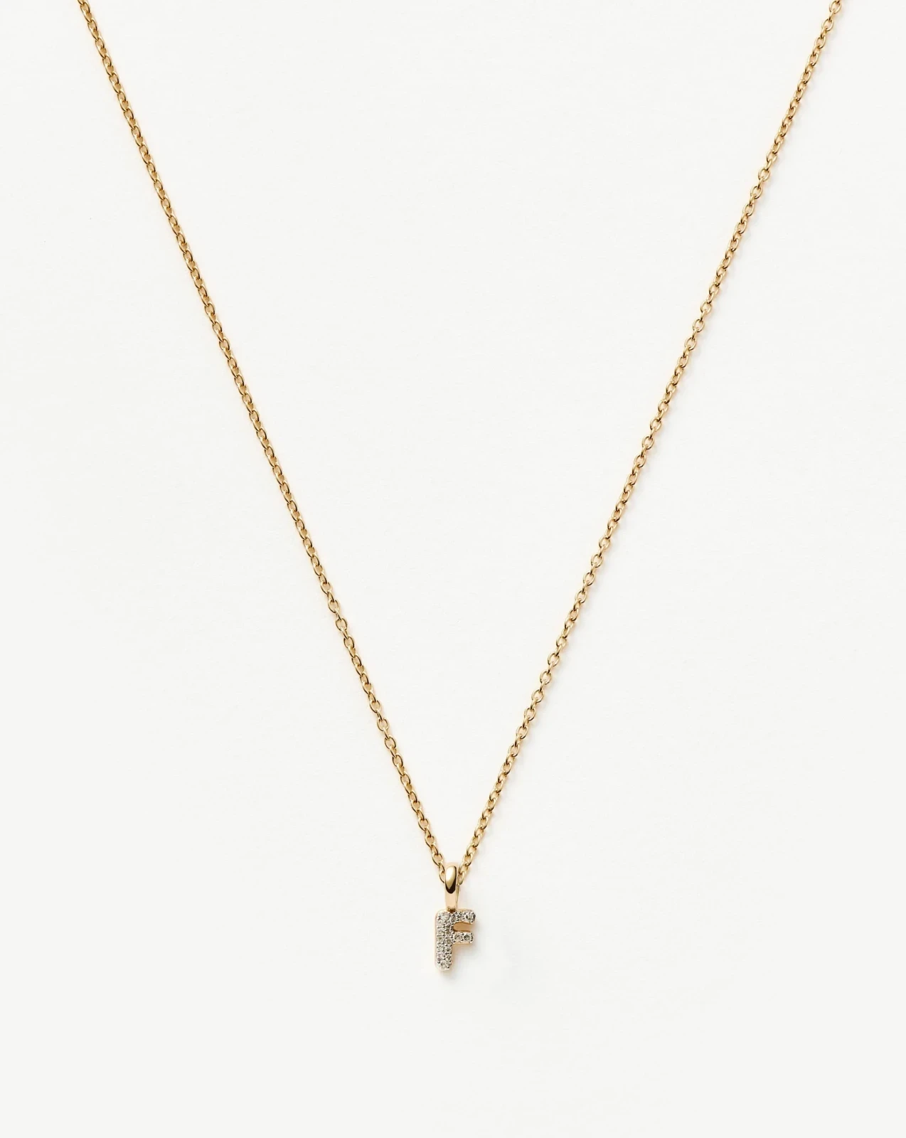 Solid Gold Diamond Initial Mini Pendant Necklace - F | 14ct Solid Yellow Gold Plated/Diamond