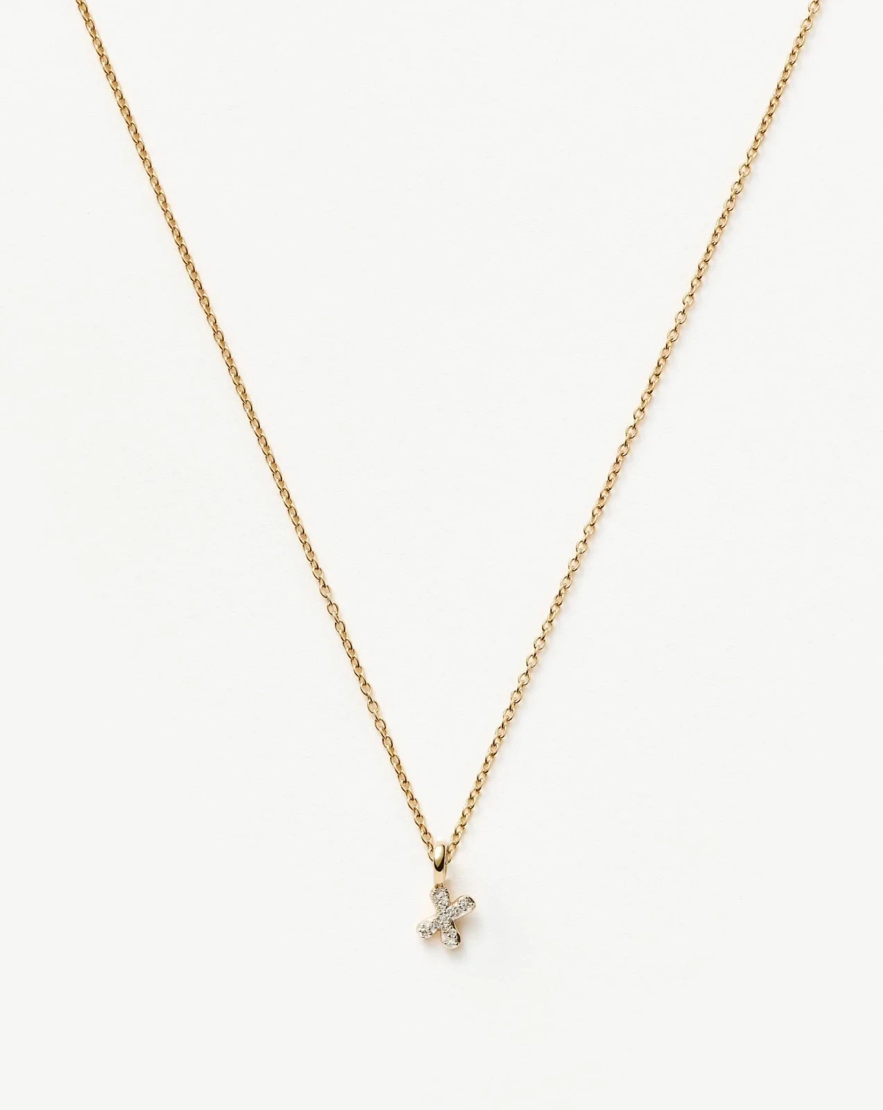 Solid Gold Diamond Initial Mini Pendant Necklace - X | 14ct Solid Yellow Gold Plated/Diamond