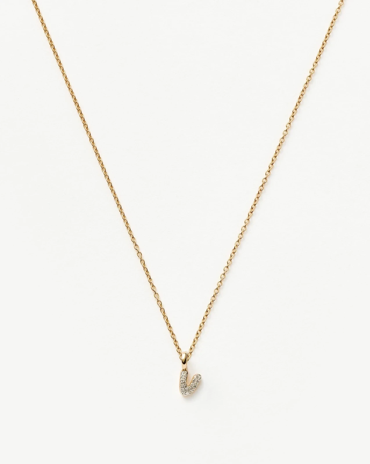 Solid Gold Diamond Initial Mini Pendant Necklace - V | 14ct Solid Yellow Gold Plated/Diamond