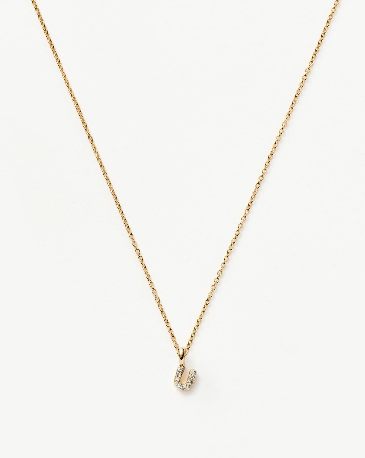 Solid Gold Diamond Initial Mini Pendant Necklace - U | 14ct Solid Yellow Gold Plated/Diamond