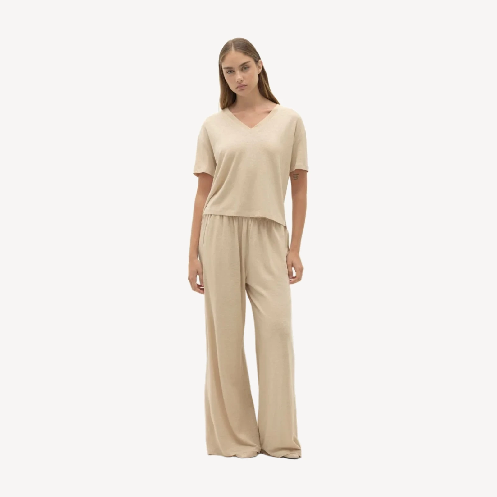 TAWNIE LINEN V-NECK TEE - FLAX