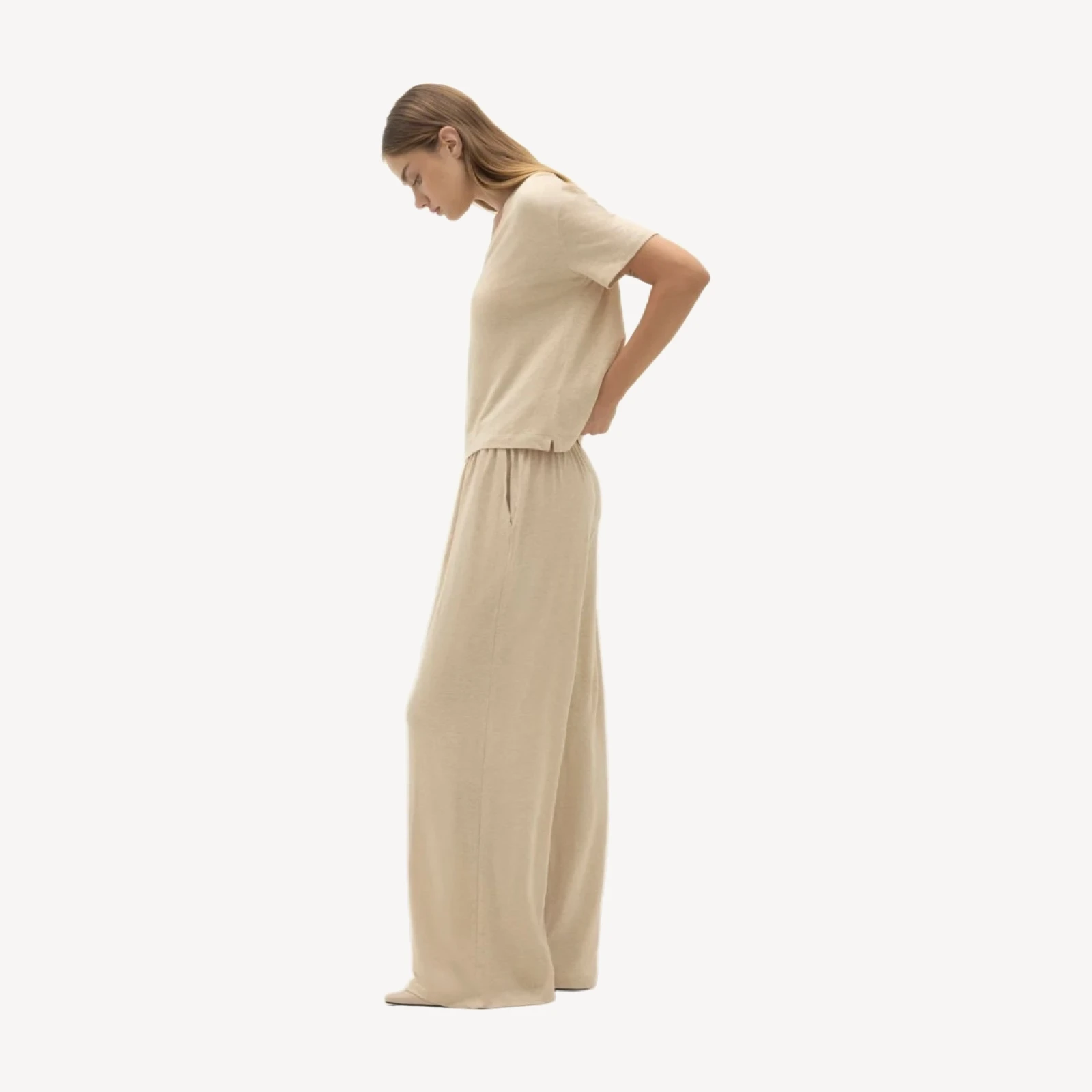 TAWNIE LINEN V-NECK TEE - FLAX