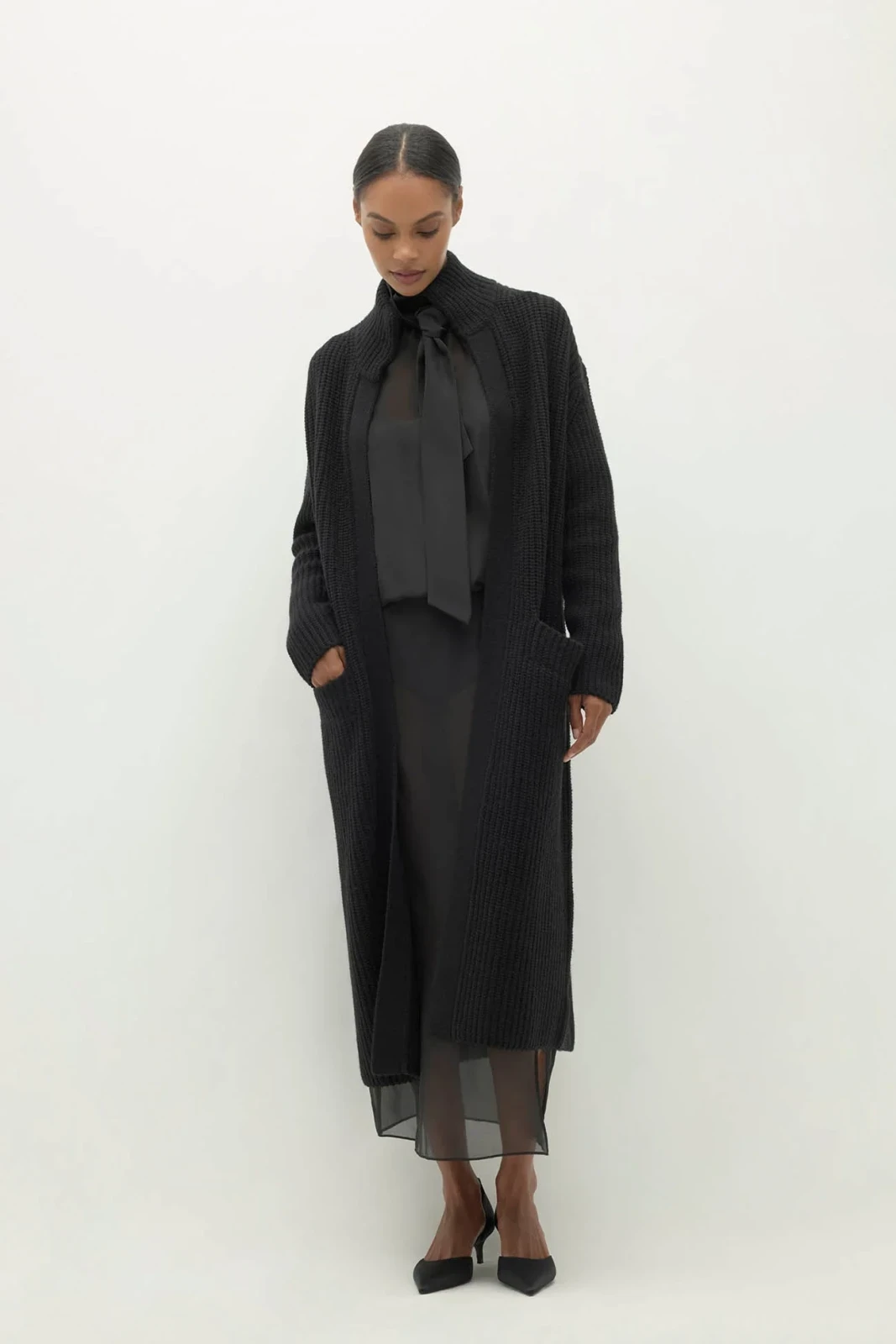 ADRIANA FISHERMAN RIB CARDIGAN - BLACK