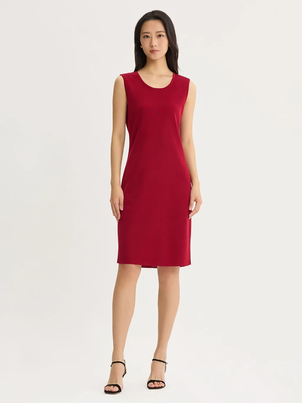 Sleeveless Sheath Knit Dress, Scarlet Red