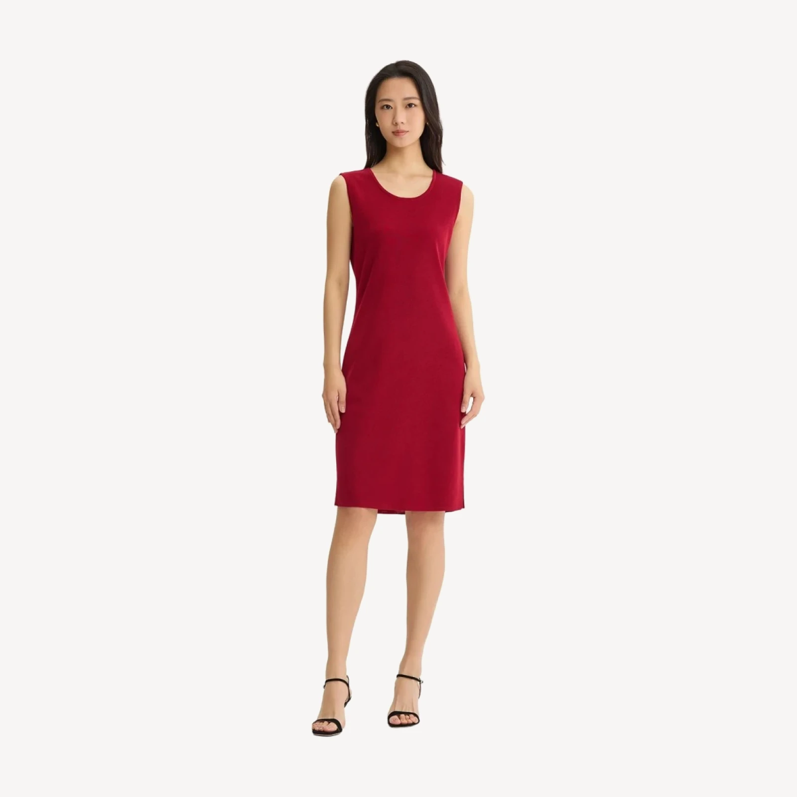 Sleeveless Sheath Knit Dress, Scarlet Red
