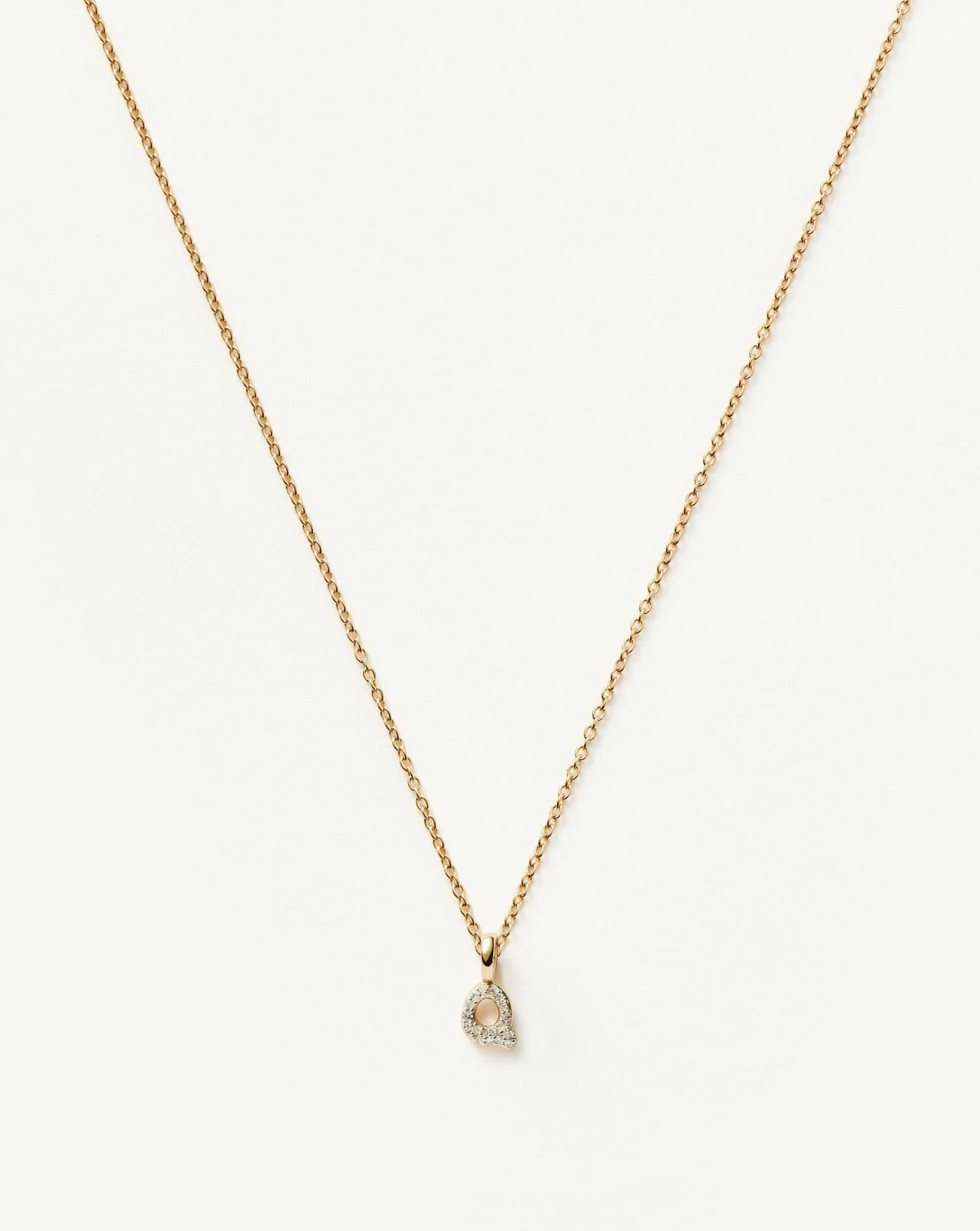 Solid Gold Diamond Initial Mini Pendant Necklace - Q | 14ct Solid Yellow Gold Plated/Diamond