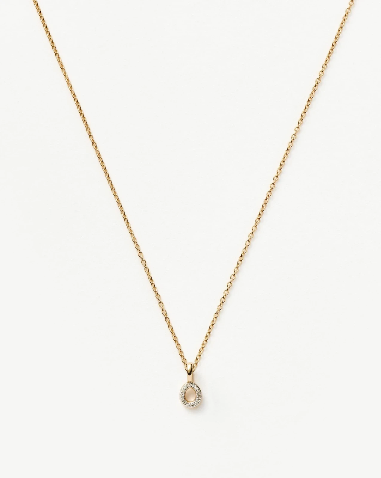 Solid Gold Diamond Initial Mini Pendant Necklace - O | 14ct Solid Yellow Gold Plated/Diamond