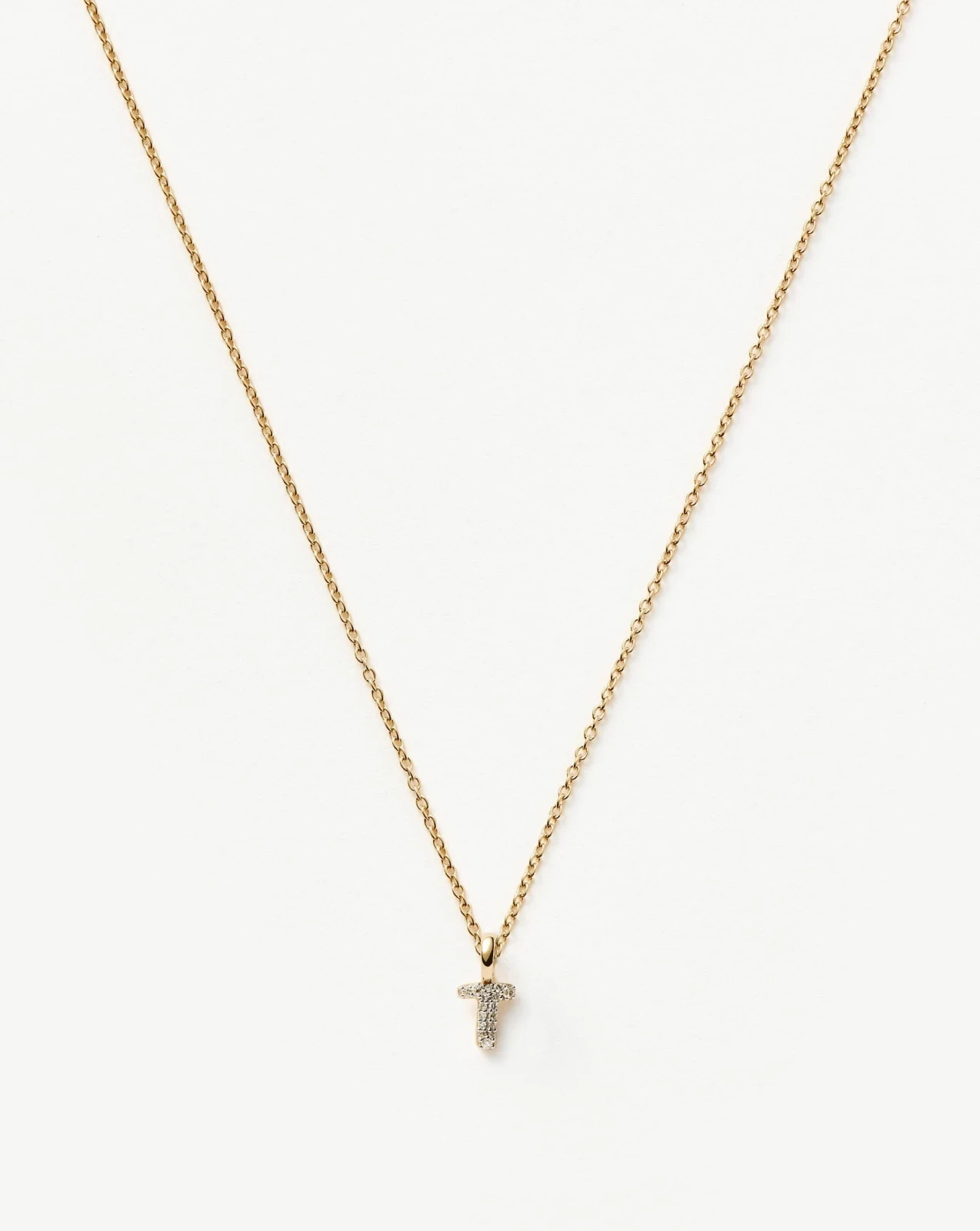 Solid Gold Diamond Initial Mini Pendant Necklace - T | 14ct Solid Yellow Gold Plated/Diamond