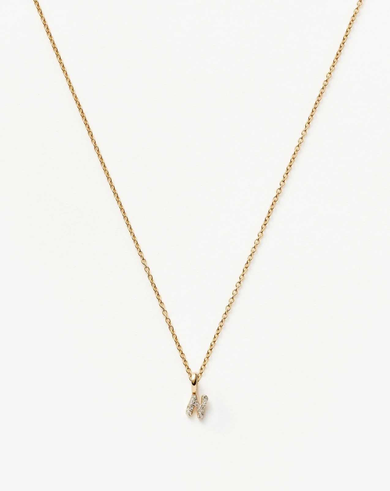 Solid Gold Diamond Initial Mini Pendant Necklace - N | 14ct Solid Yellow Gold Plated/Diamond