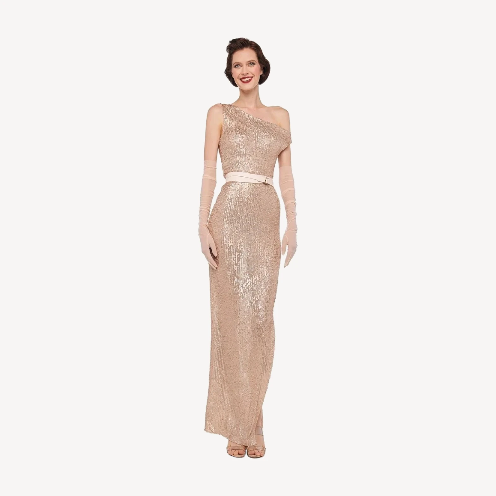 DROP SHOULDER FITTED GOWN W/ SIDE SLIT