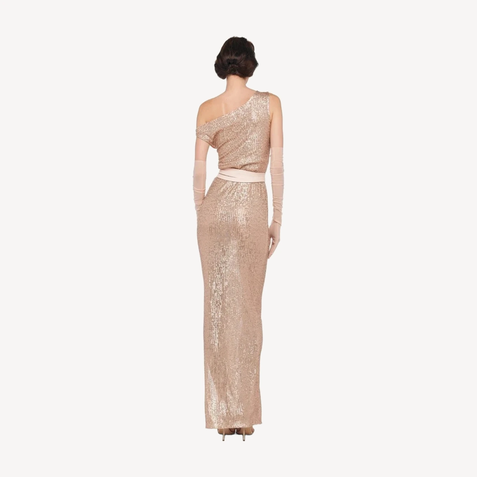 DROP SHOULDER FITTED GOWN W/ SIDE SLIT