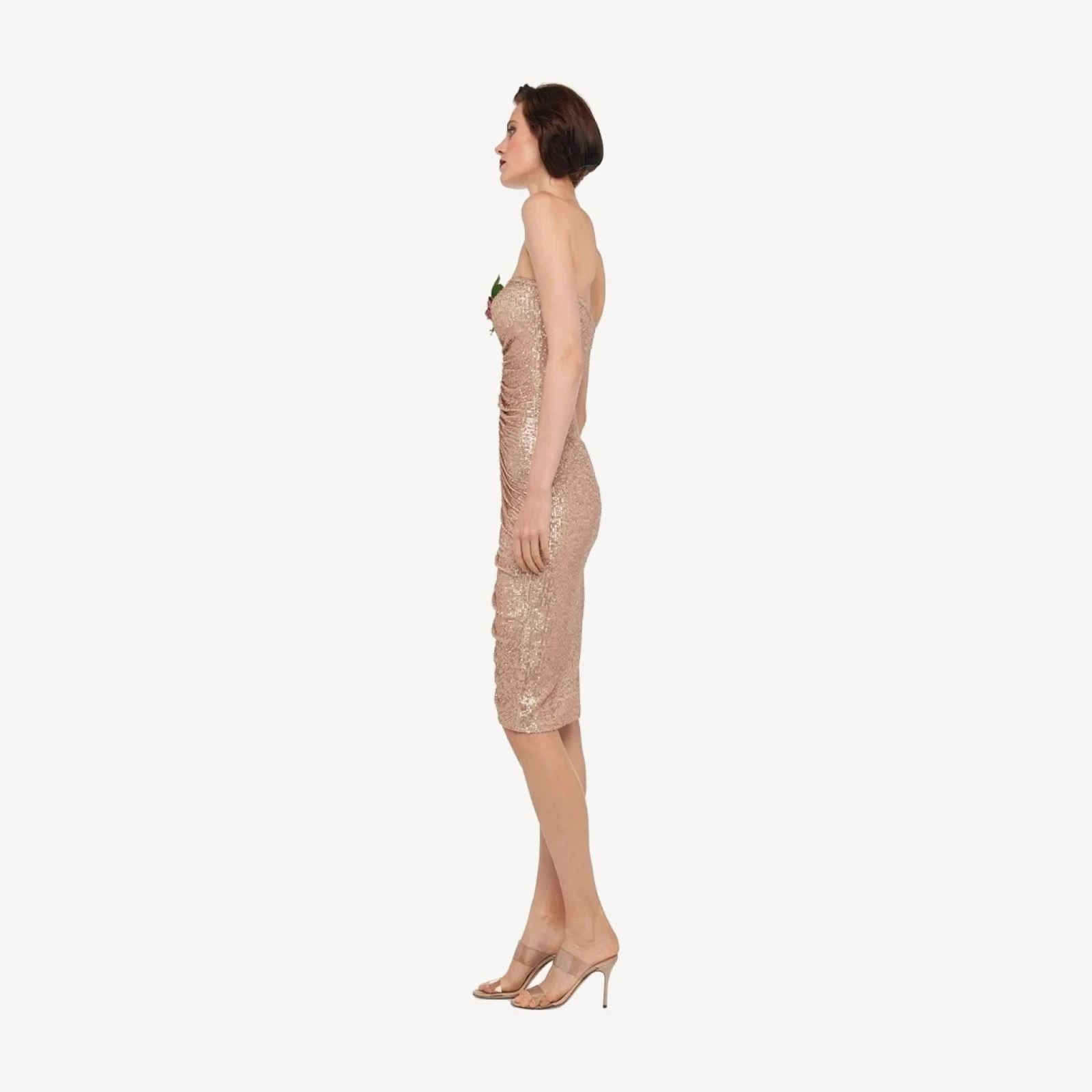 STRAPLESS SHIRRED FRONT DRESS