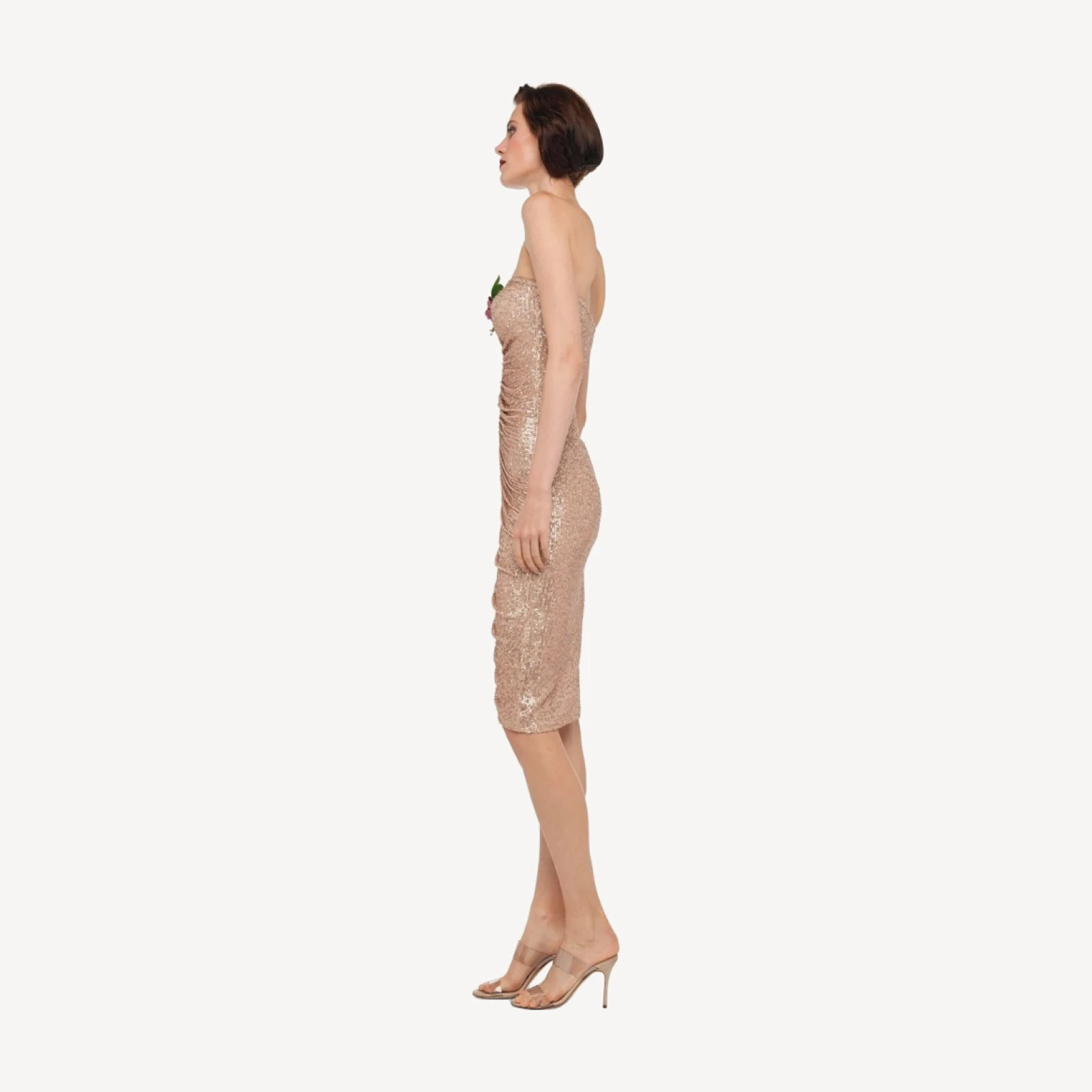 STRAPLESS SHIRRED FRONT DRESS