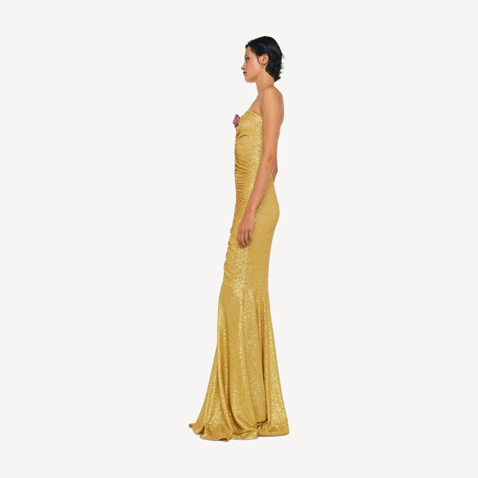 STRAPLESS SHIRRED FRONT FISHTAIL GOWN