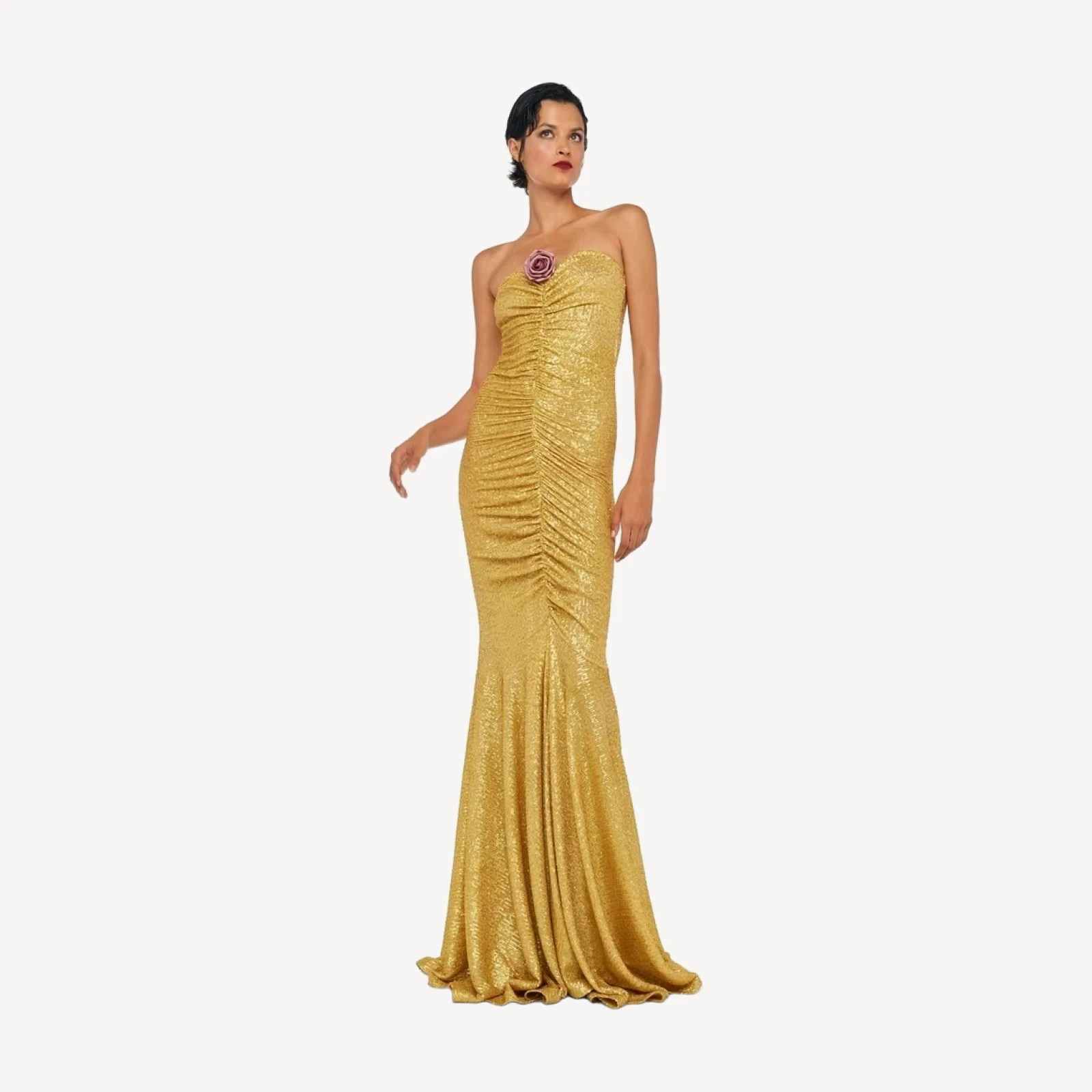 STRAPLESS SHIRRED FRONT FISHTAIL GOWN