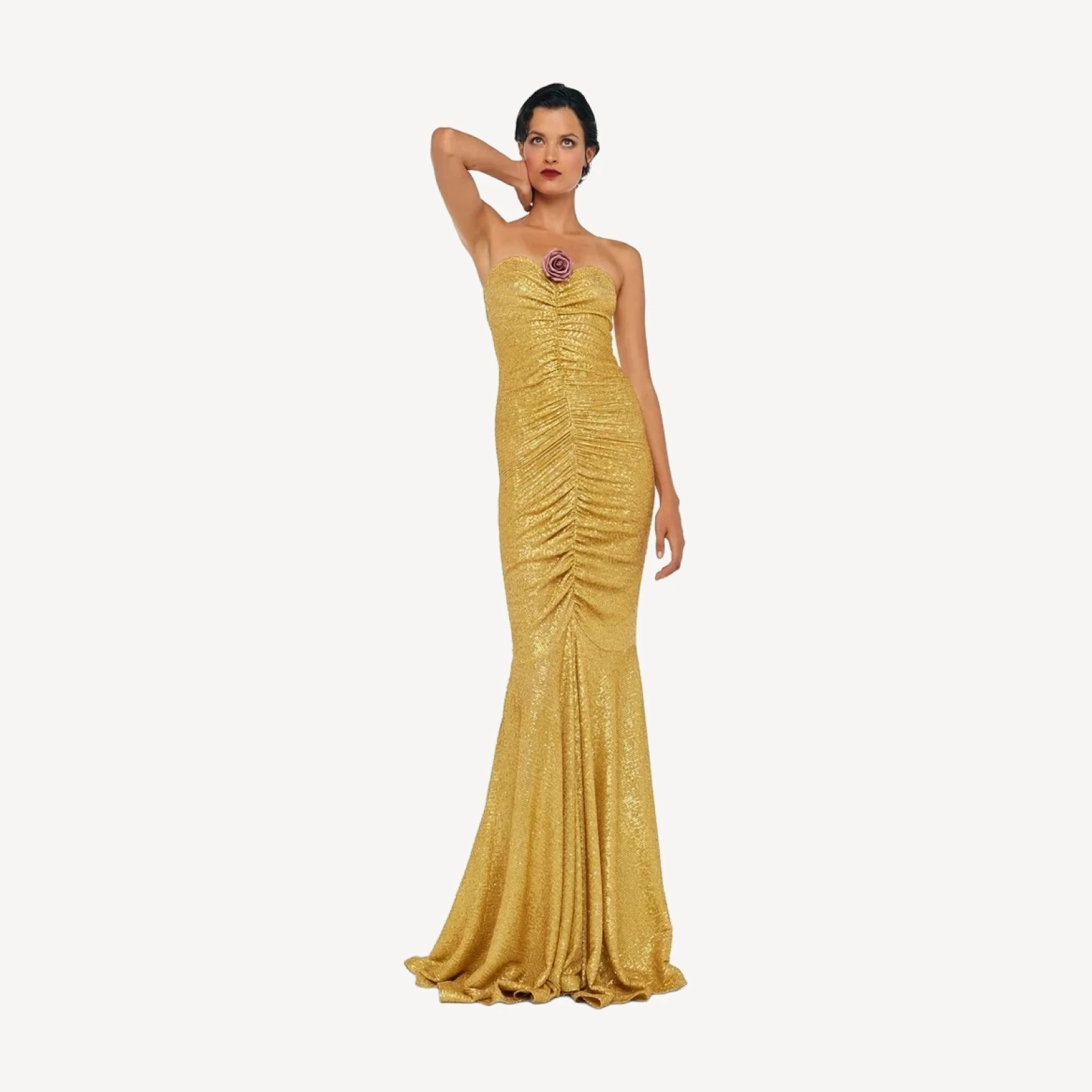 STRAPLESS SHIRRED FRONT FISHTAIL GOWN
