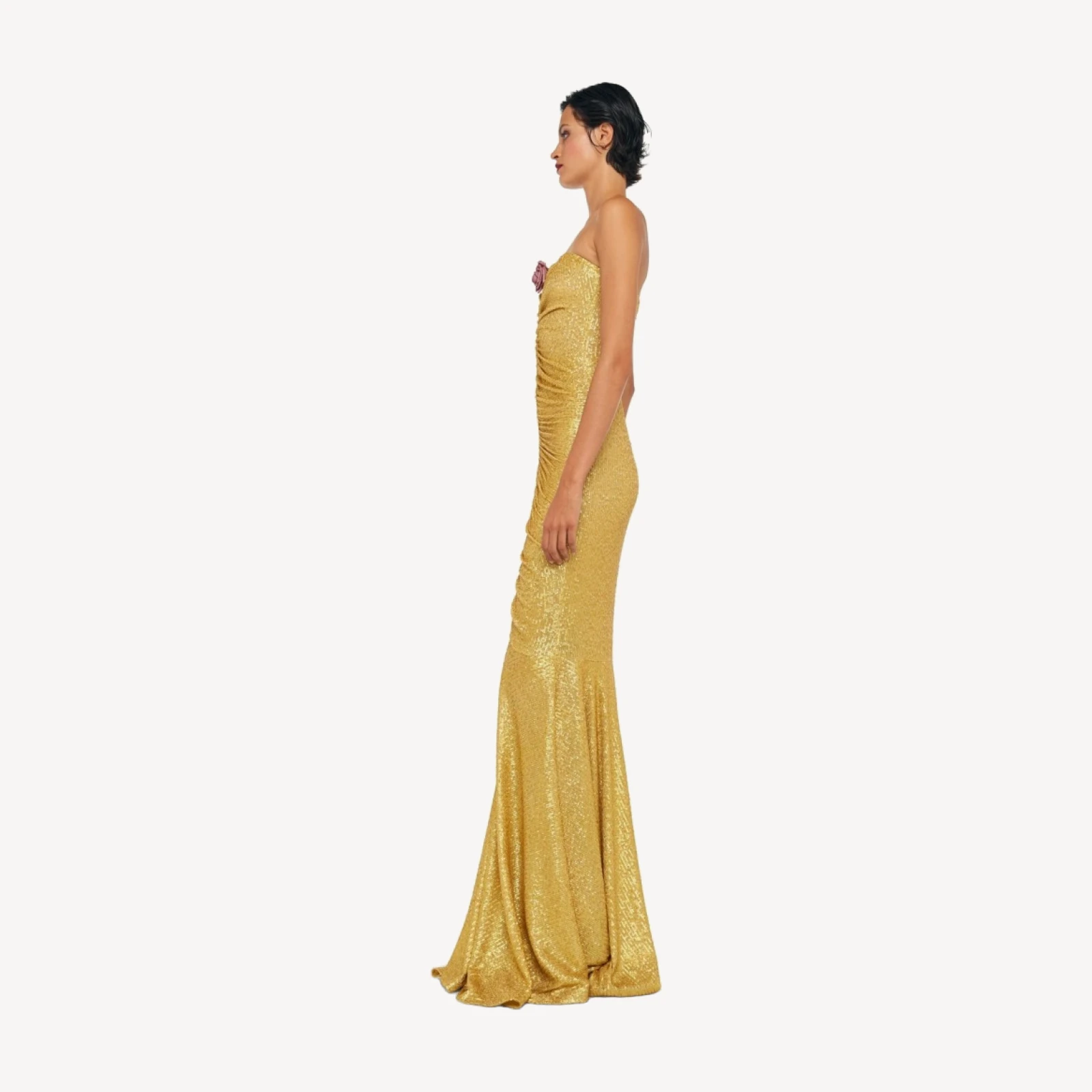 STRAPLESS SHIRRED FRONT FISHTAIL GOWN