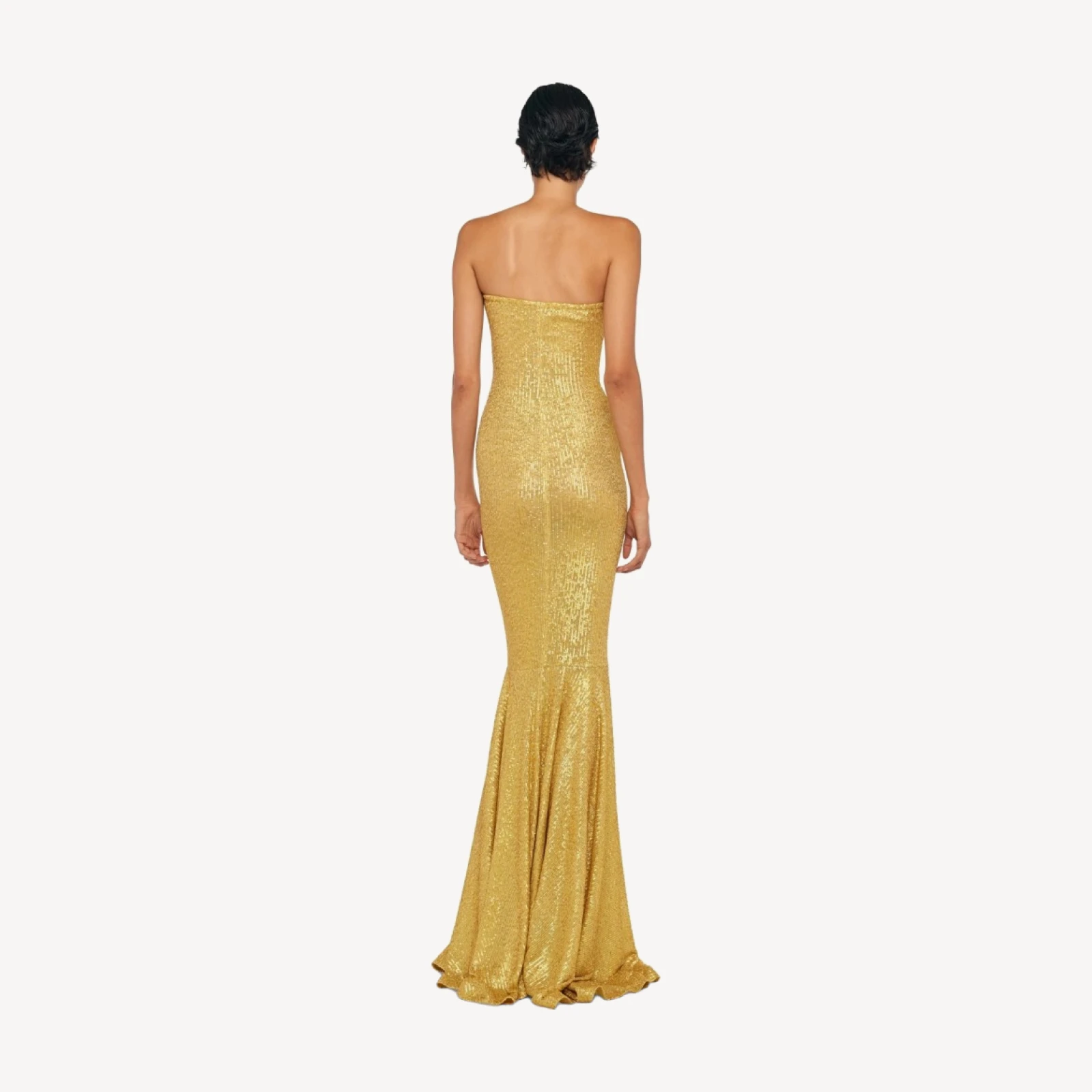 STRAPLESS SHIRRED FRONT FISHTAIL GOWN