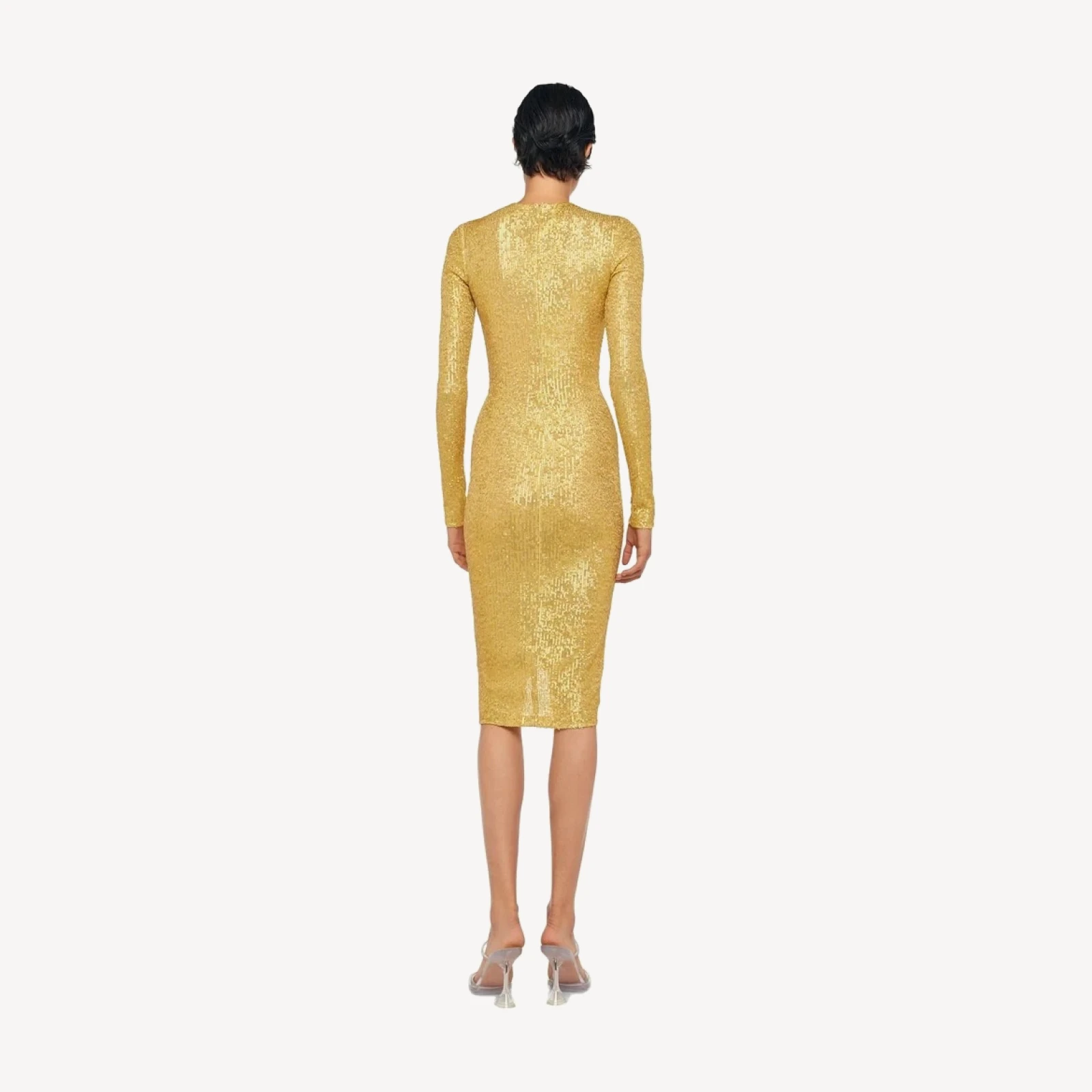 LS V NECK SHIRRED FRONT DRESS