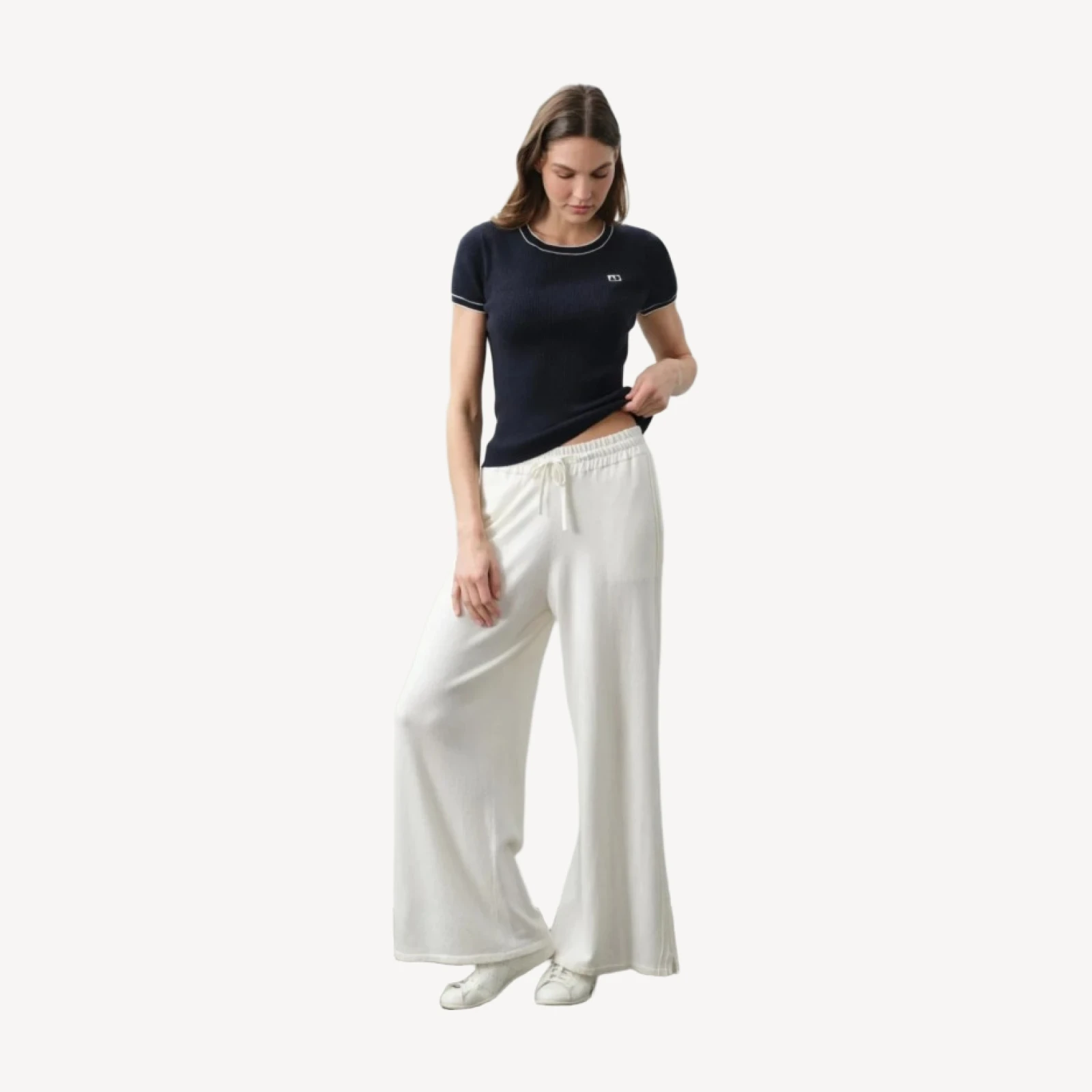 VICTORIA COTTON CASHMERE BABY TEE - CLUB NAVY/ECRU