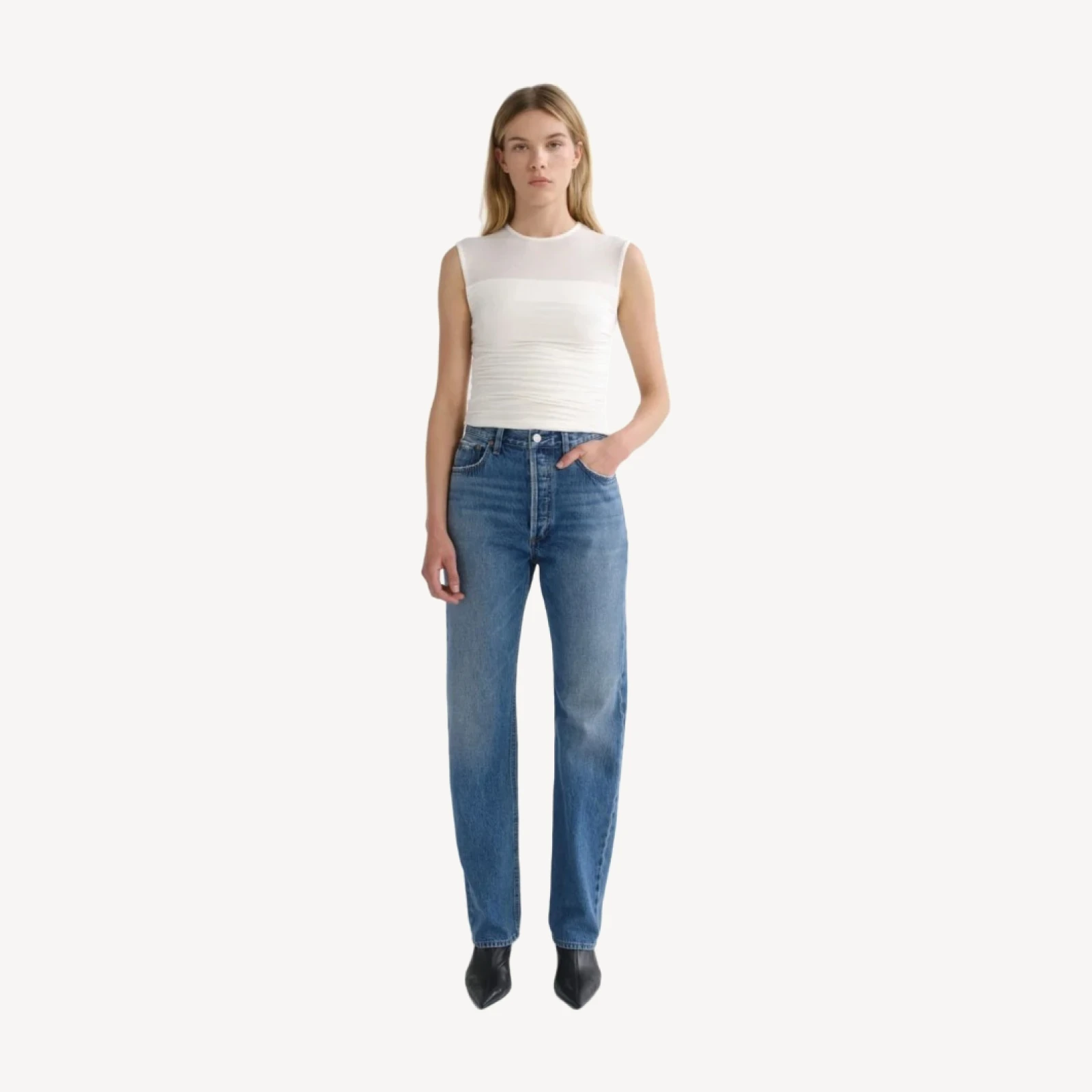 90's Pinch Waist High Rise Straight Long (Weightless) in Circulate