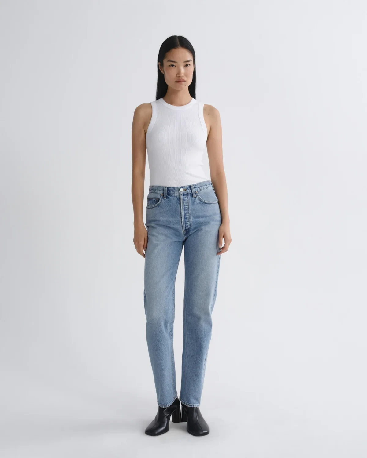 90's Pinch Waist High Rise Straight Long in Stage