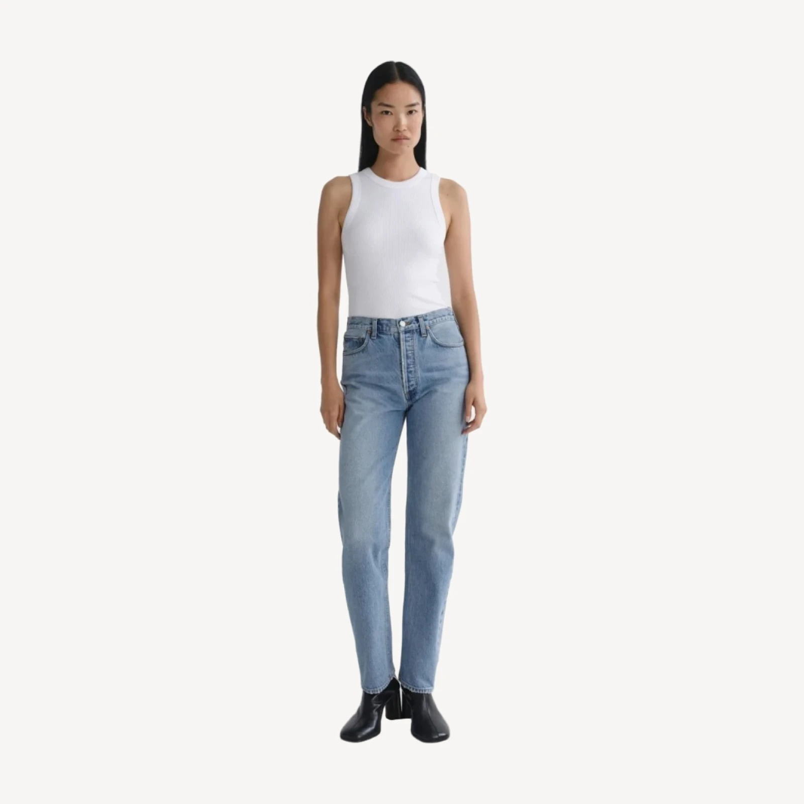 90's Pinch Waist High Rise Straight Long in Stage