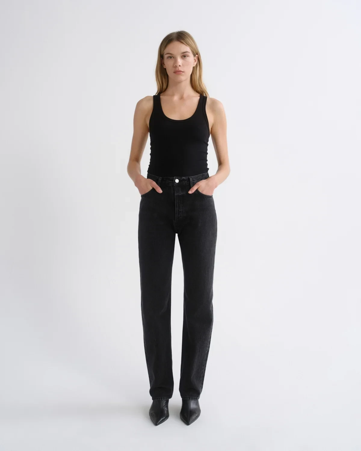90's Pinch Waist High Rise Straight Long (Weightless) in Vanta