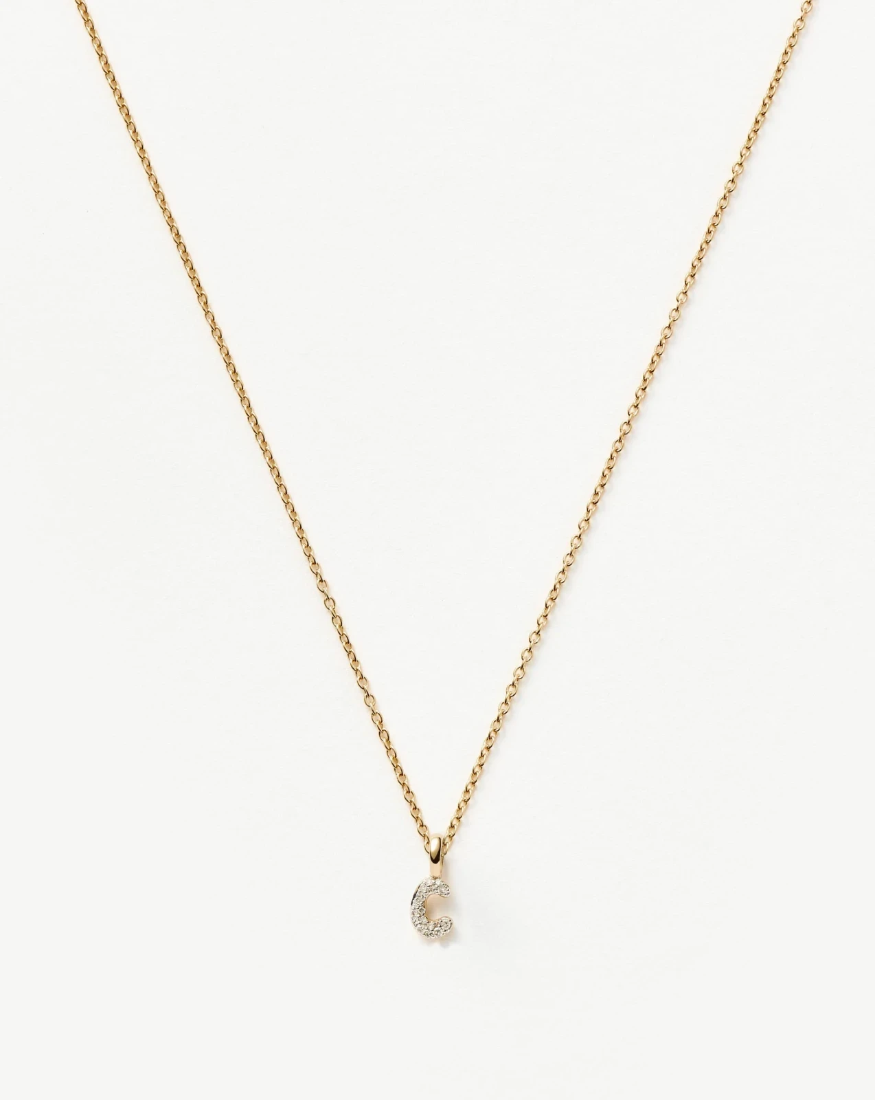 Solid Gold Diamond Initial Mini Pendant Necklace - C| 14ct Solid Yellow Gold Plated/Diamond