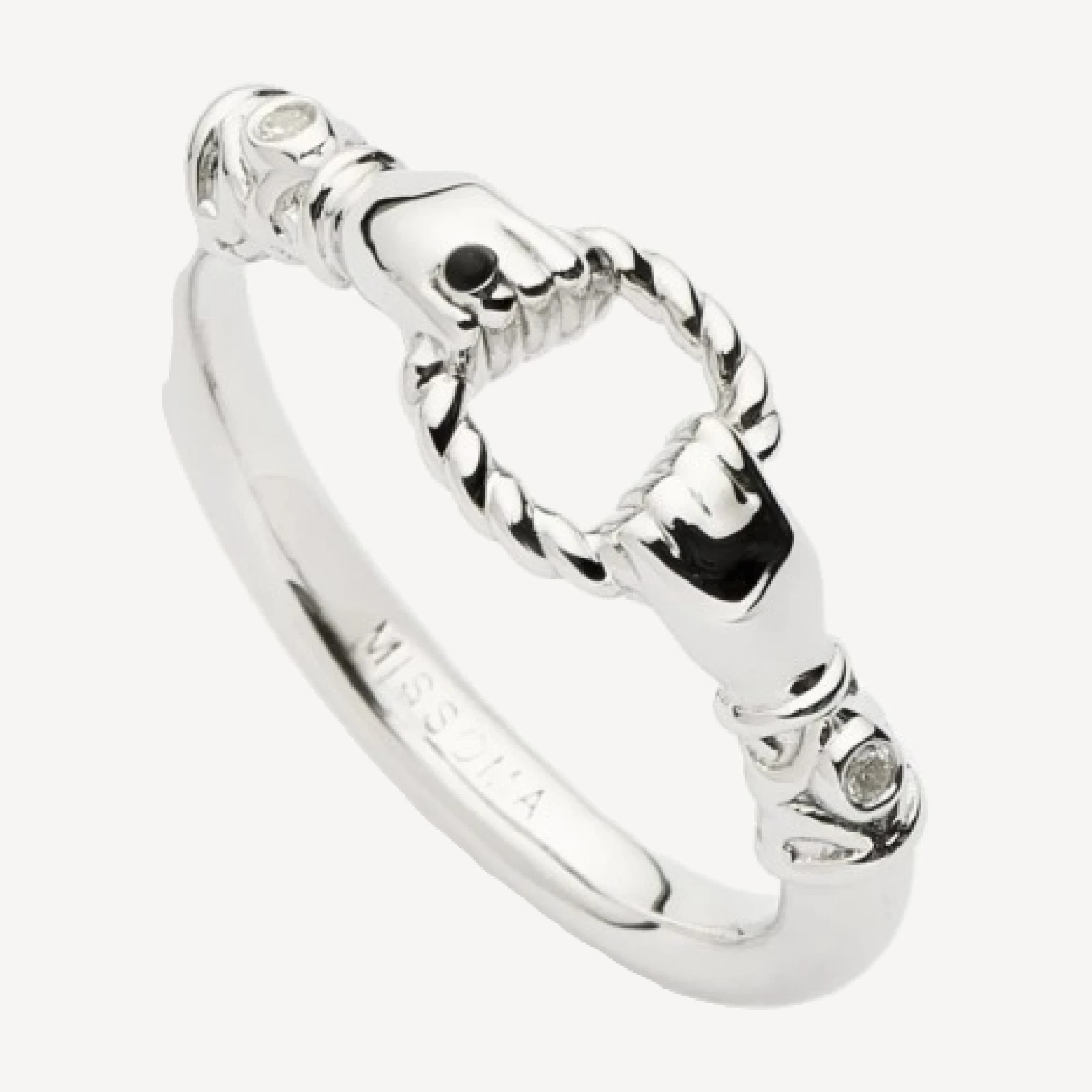 Harris Reed In Good Hands Stacking Ring | Silver Plated/Cubic Zirconia & Black Onyx