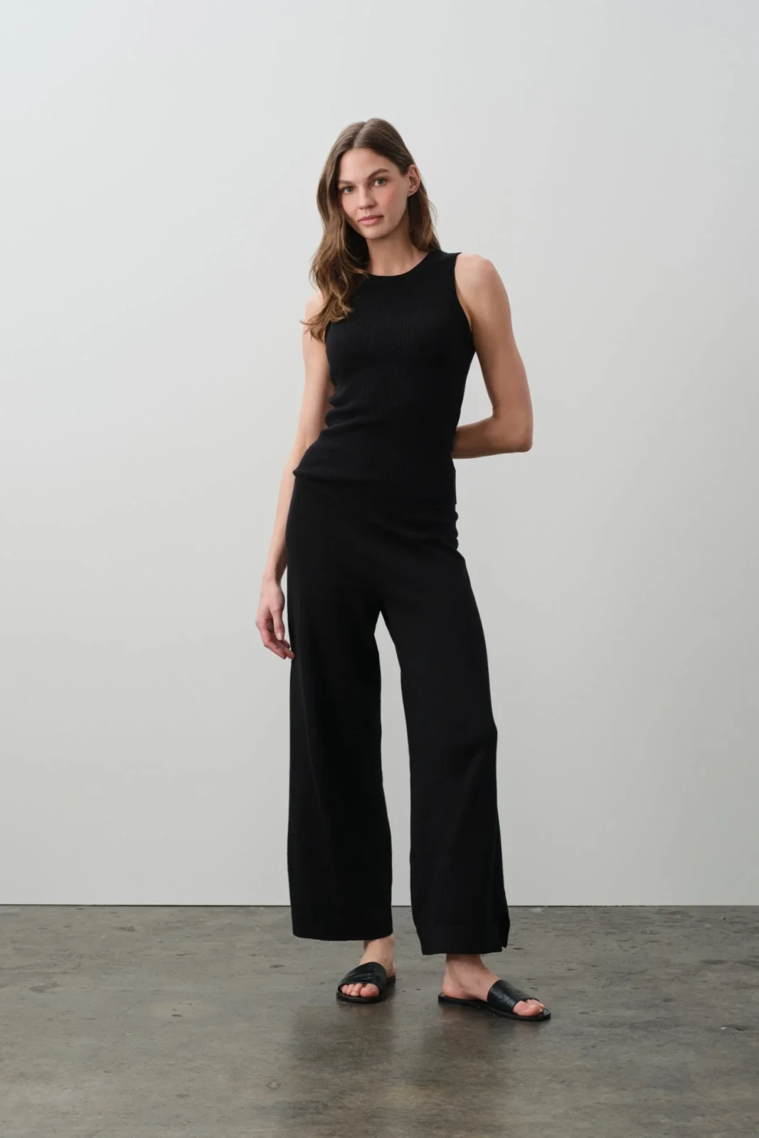 ARIAH COTTON CASHMERE PANT - BLACK