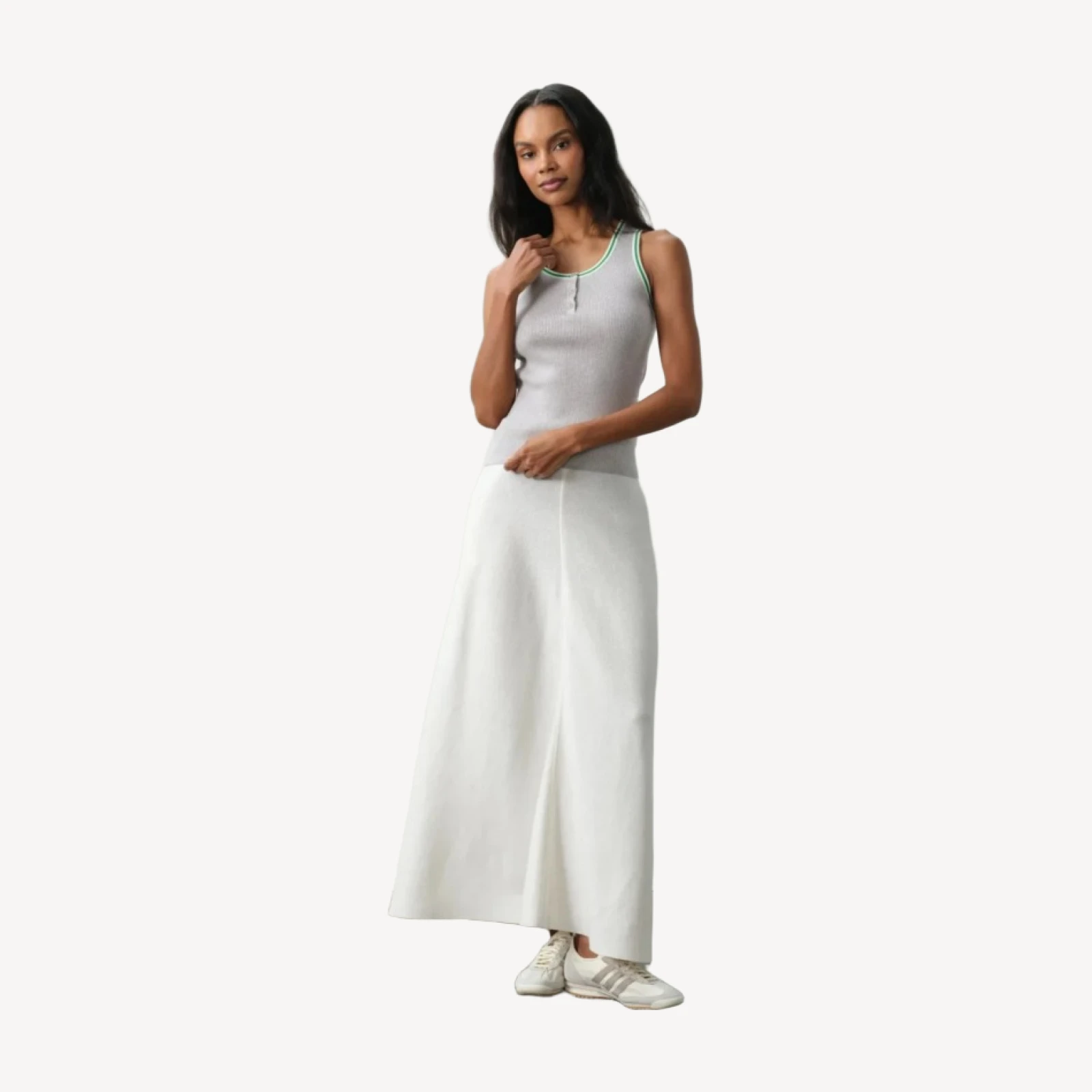 CAMILLE COTTON CASHMERE TANK - HEATHER GREY/MULTI