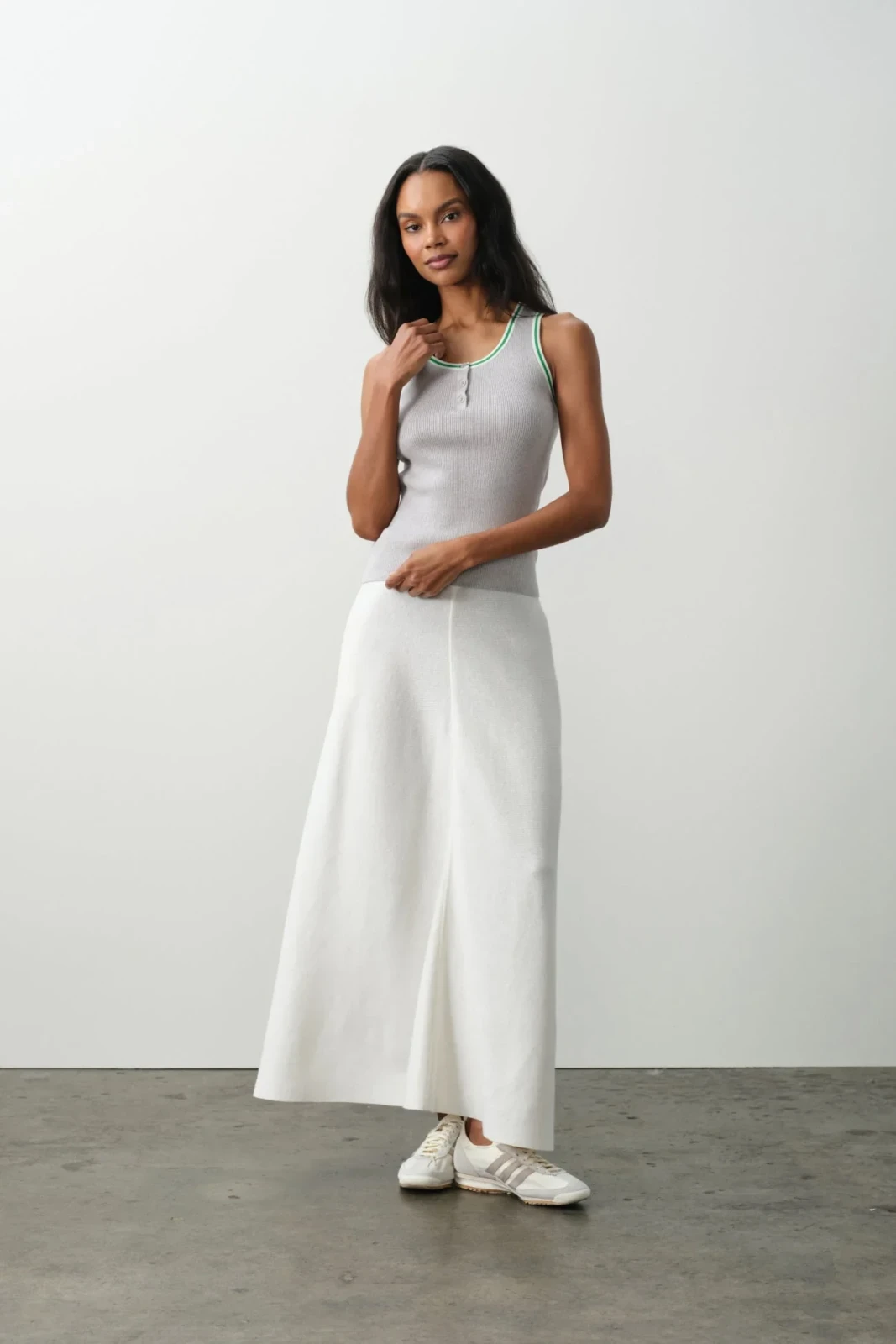 CAMILLE COTTON CASHMERE TANK - HEATHER GREY/MULTI