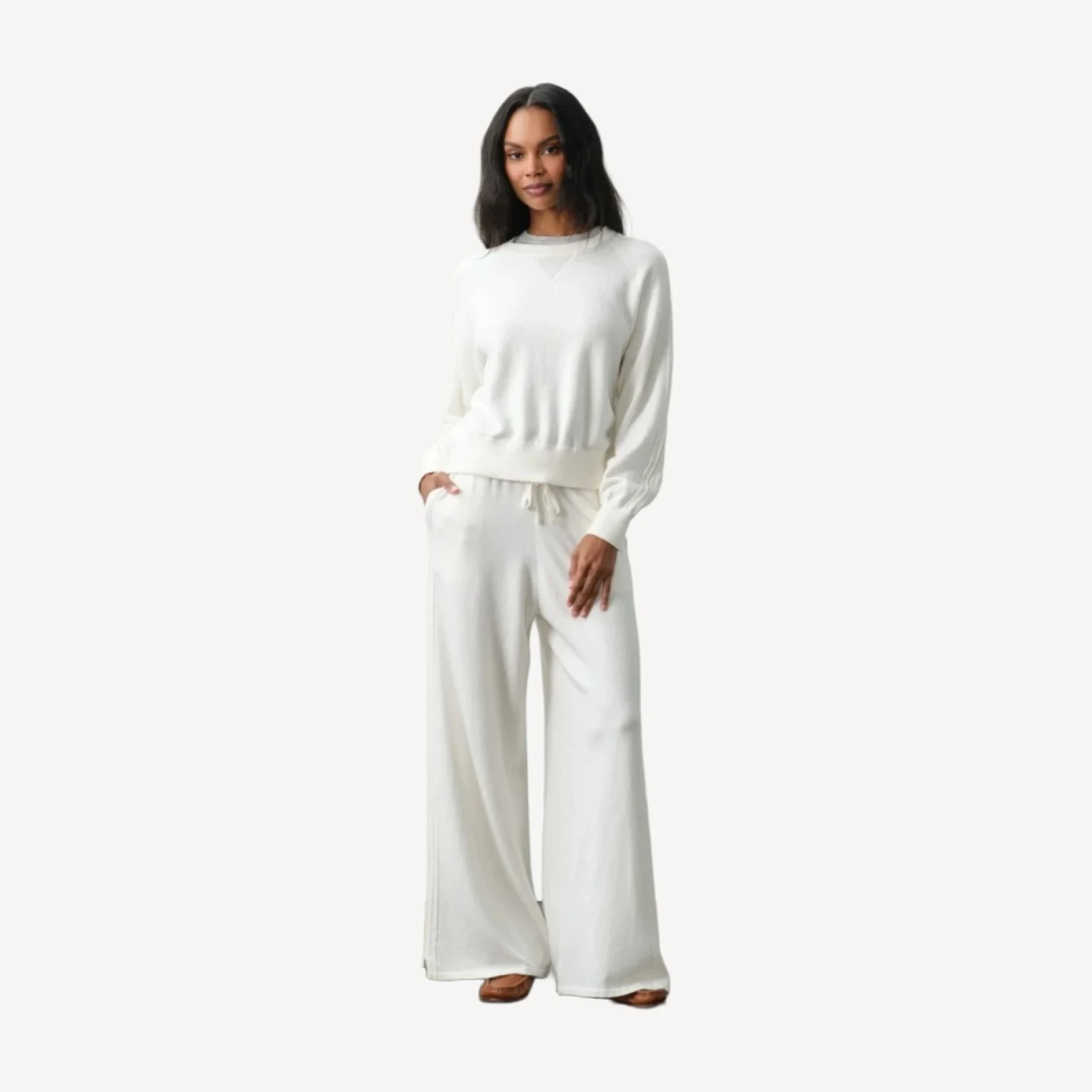 KATIE COTTON CASHMERE CREWNECK - ECRU