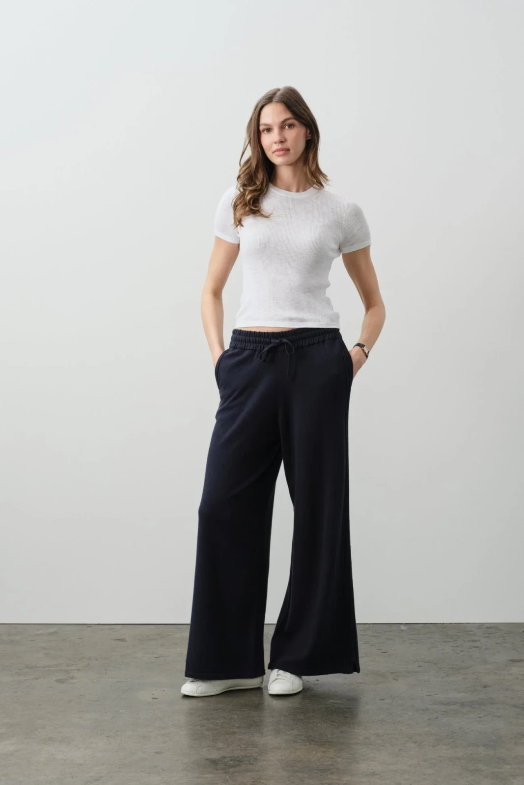 ASHLYN COTTON CASHMERE TRACK PANTS - NAVY