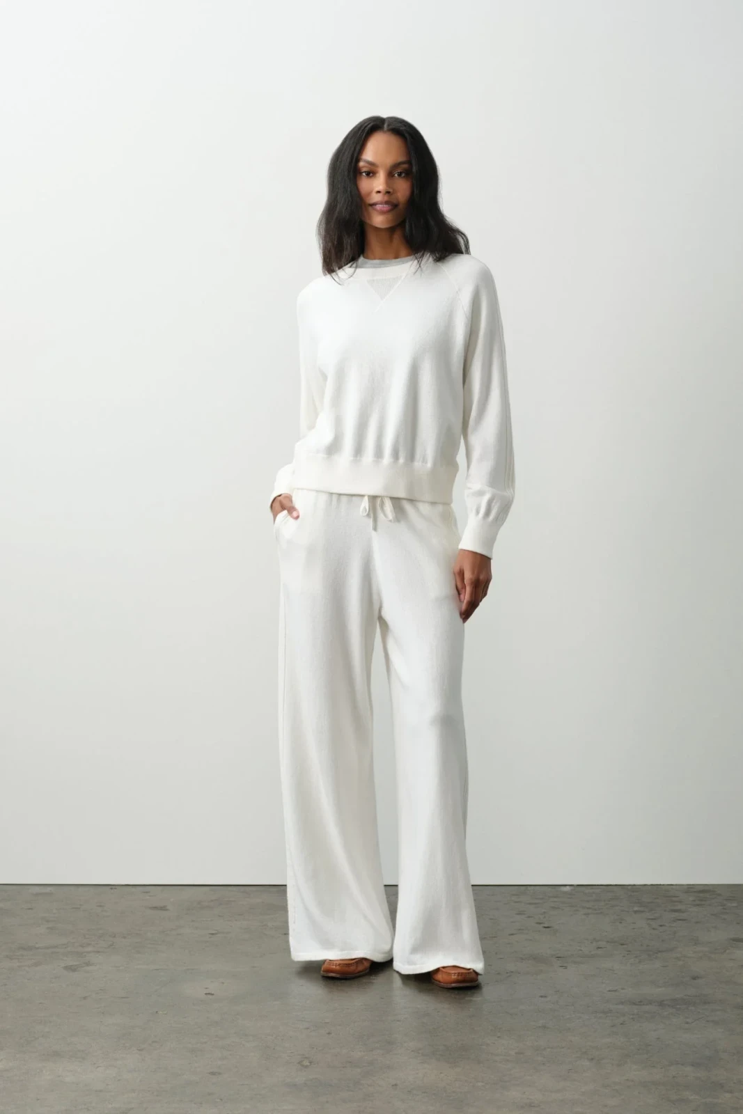 ASHLYN COTTON CASHMERE TRACK PANTS - ECRU