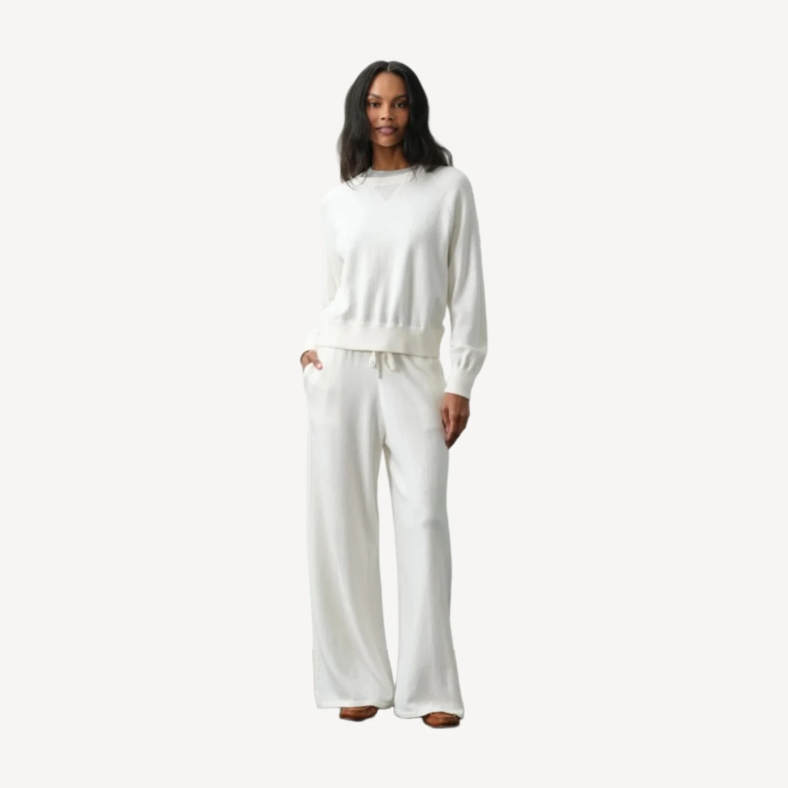 ASHLYN COTTON CASHMERE TRACK PANTS - ECRU