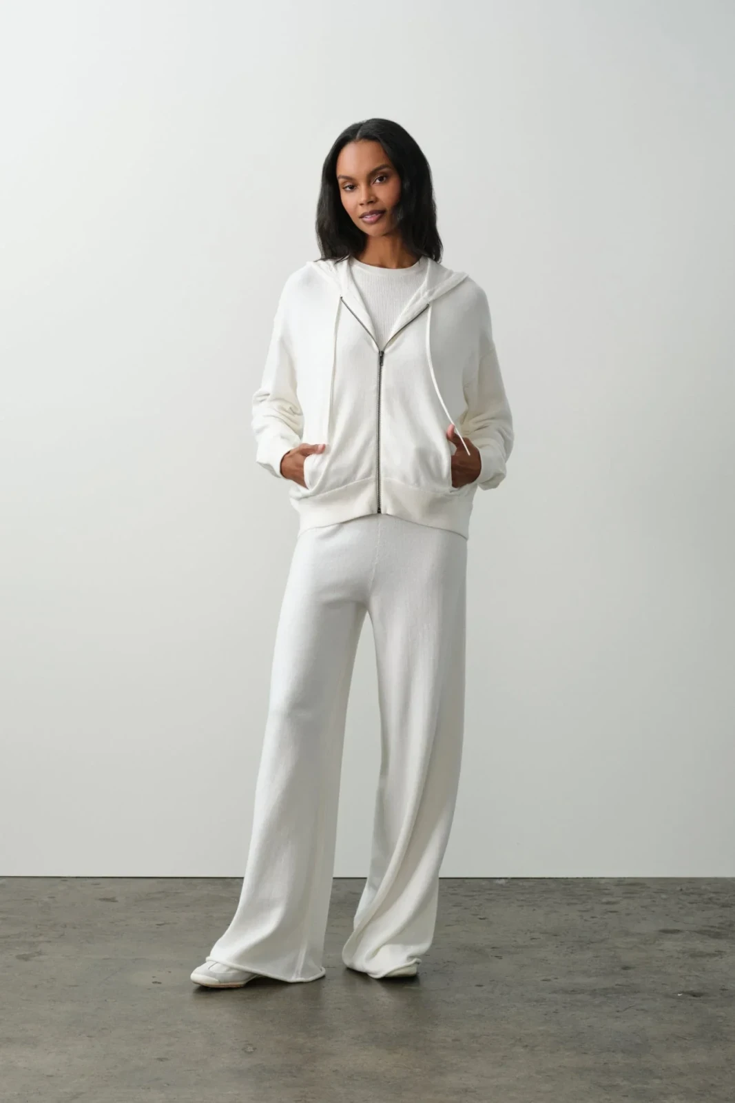 SERENA COTTON CASHMERE ZIP-UP HOODIE - ECRU