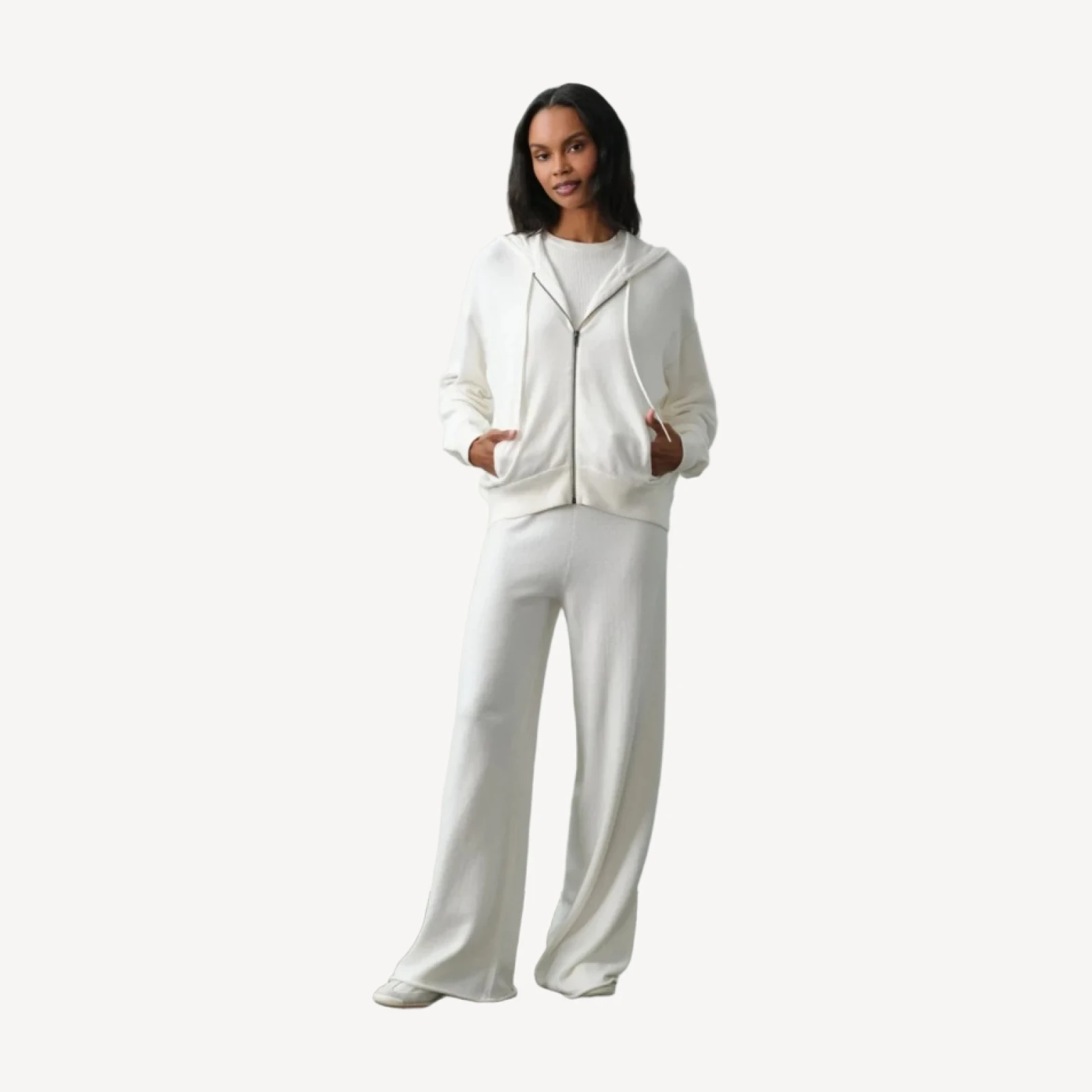SERENA COTTON CASHMERE ZIP-UP HOODIE - ECRU