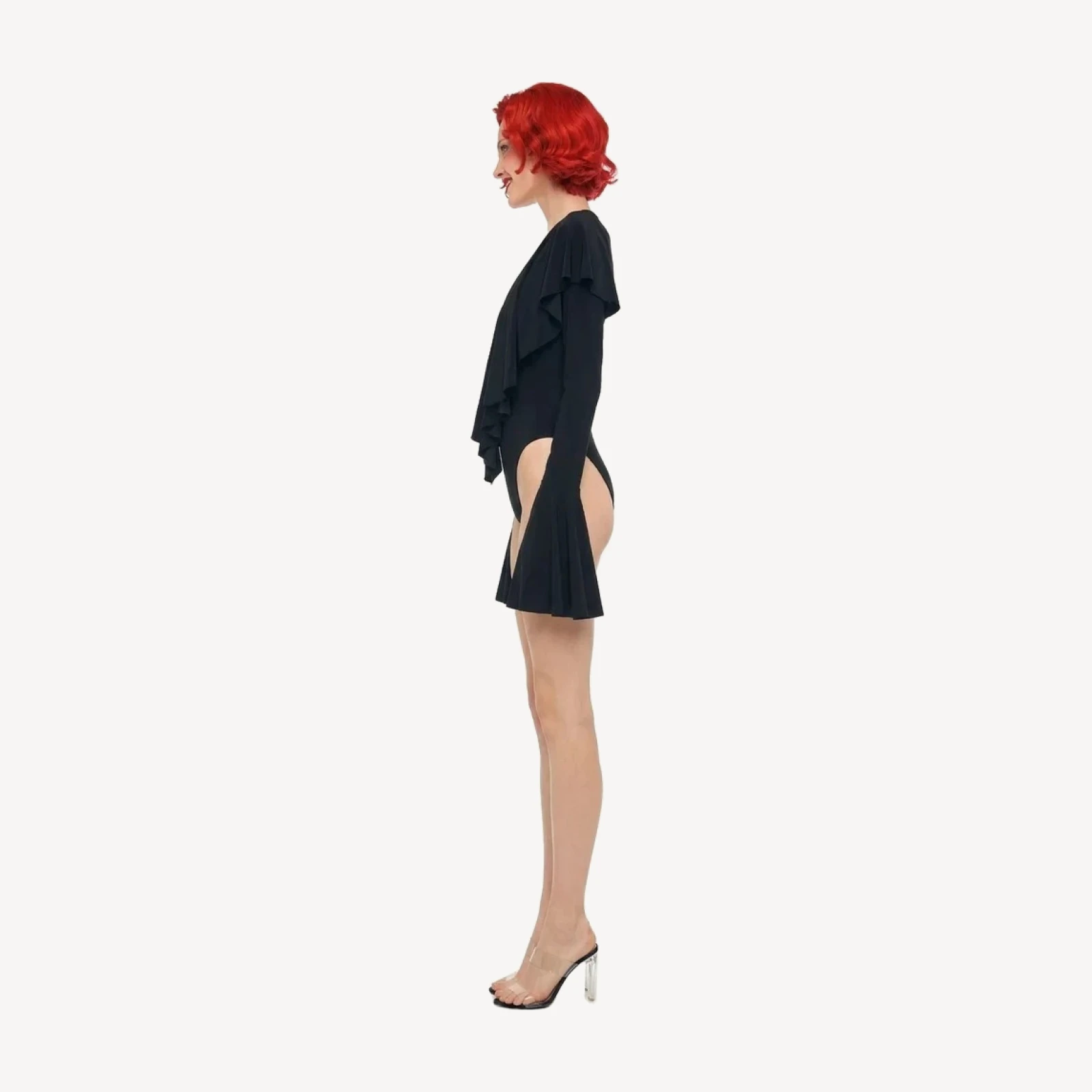 LONG SLEEVE DEEP V RUFFLE BODYSUIT