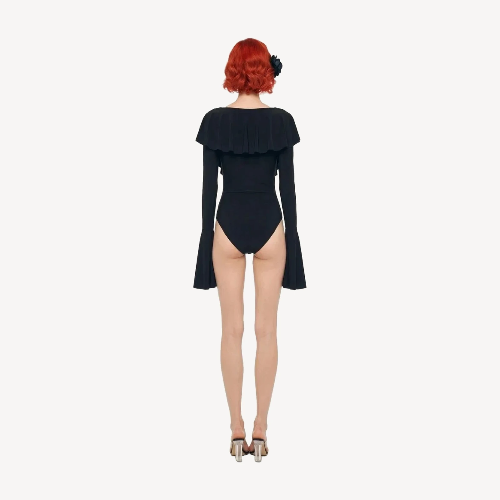 LONG SLEEVE DEEP V RUFFLE BODYSUIT