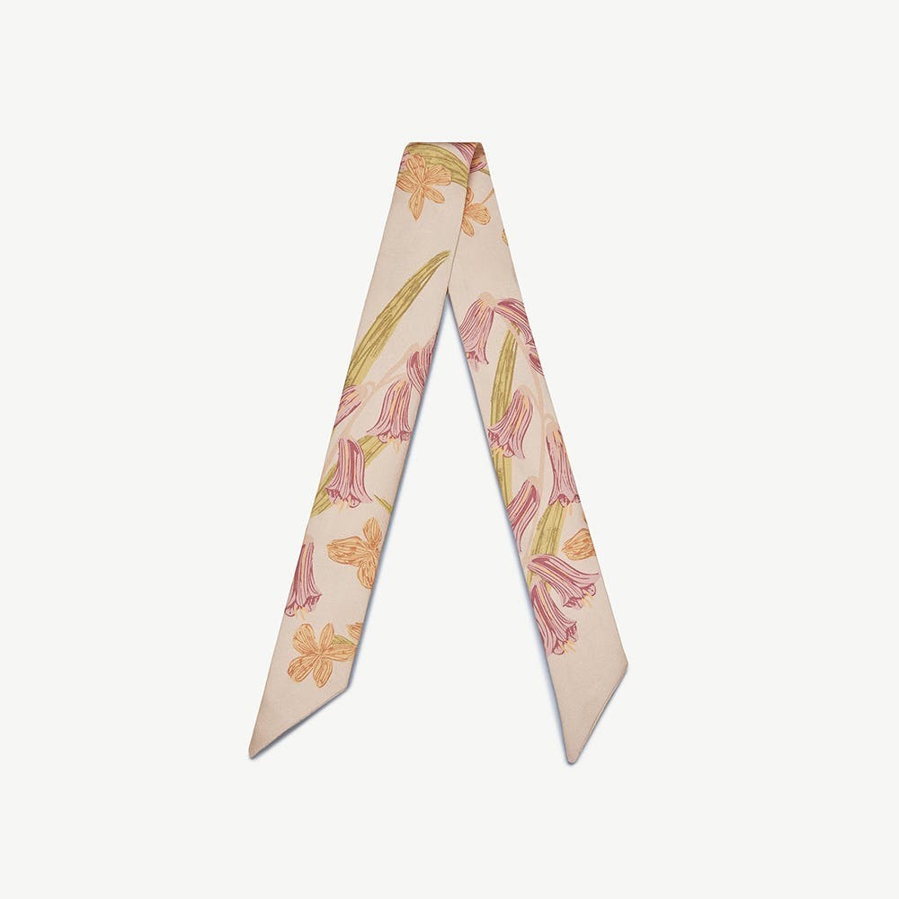 Silk Skinny Scarf - Oat/Lime/Pink